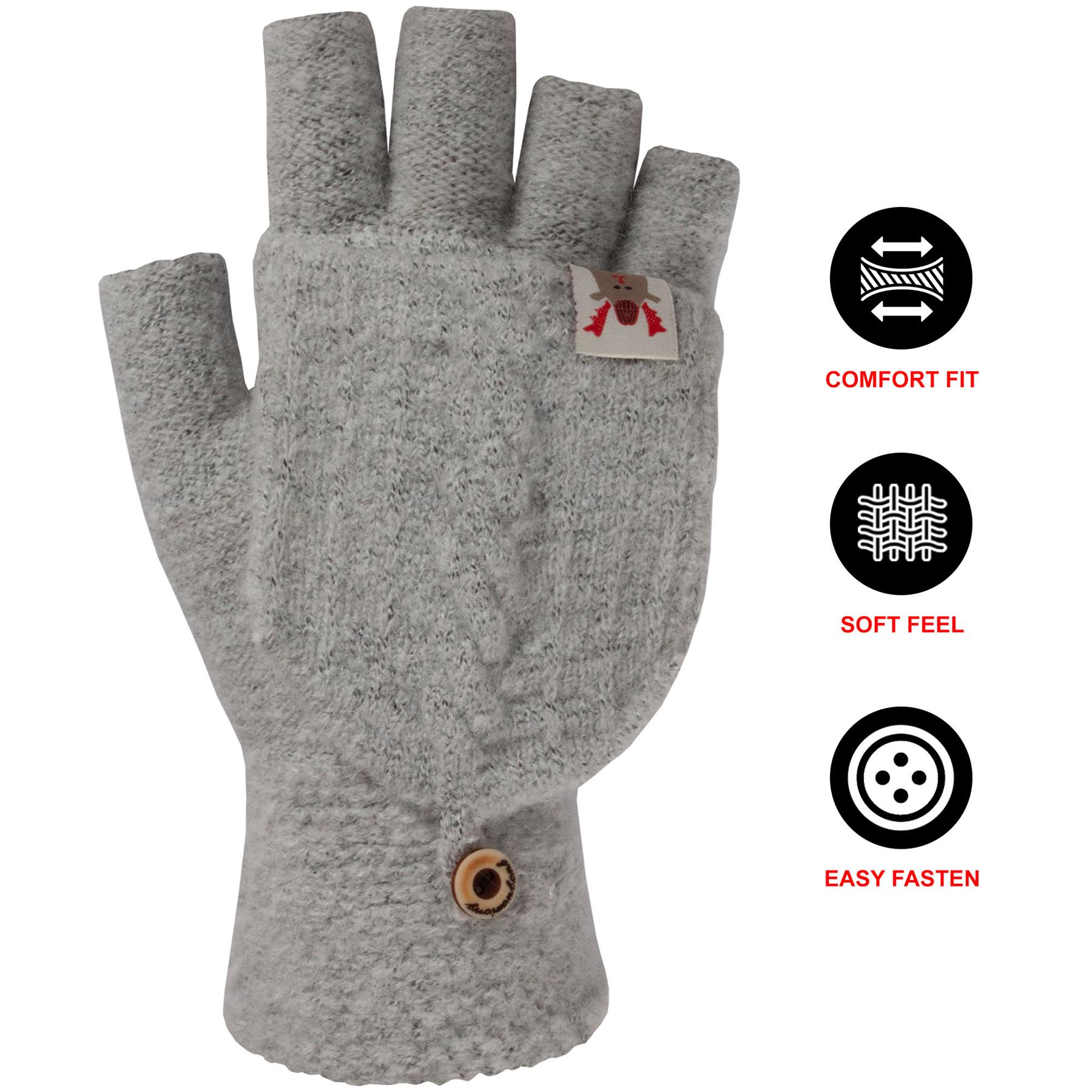 Guantes sin dedos para damas pantalla táctil polar tejido invierno cálido manopla - Imagen 10 de 17