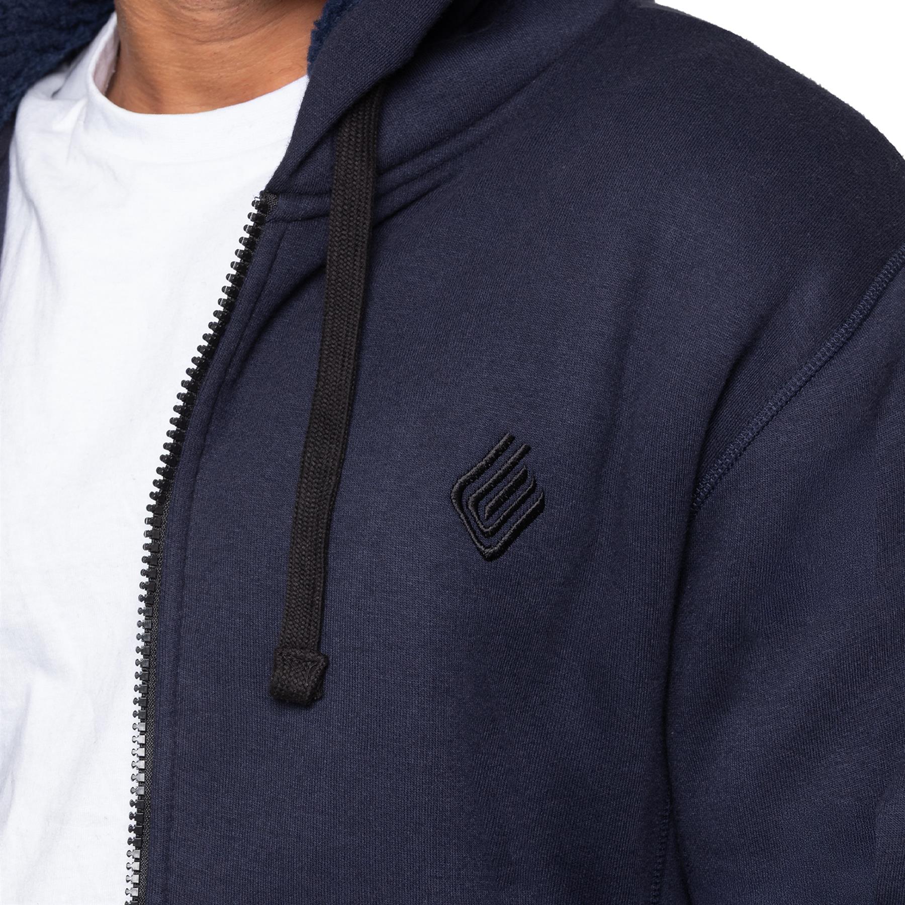 Enzo Mens Sherpa Fleece Hoodie Jacket Plain Borg Lined Hooded Zipper Sweatshirt - Picture 12 of 16