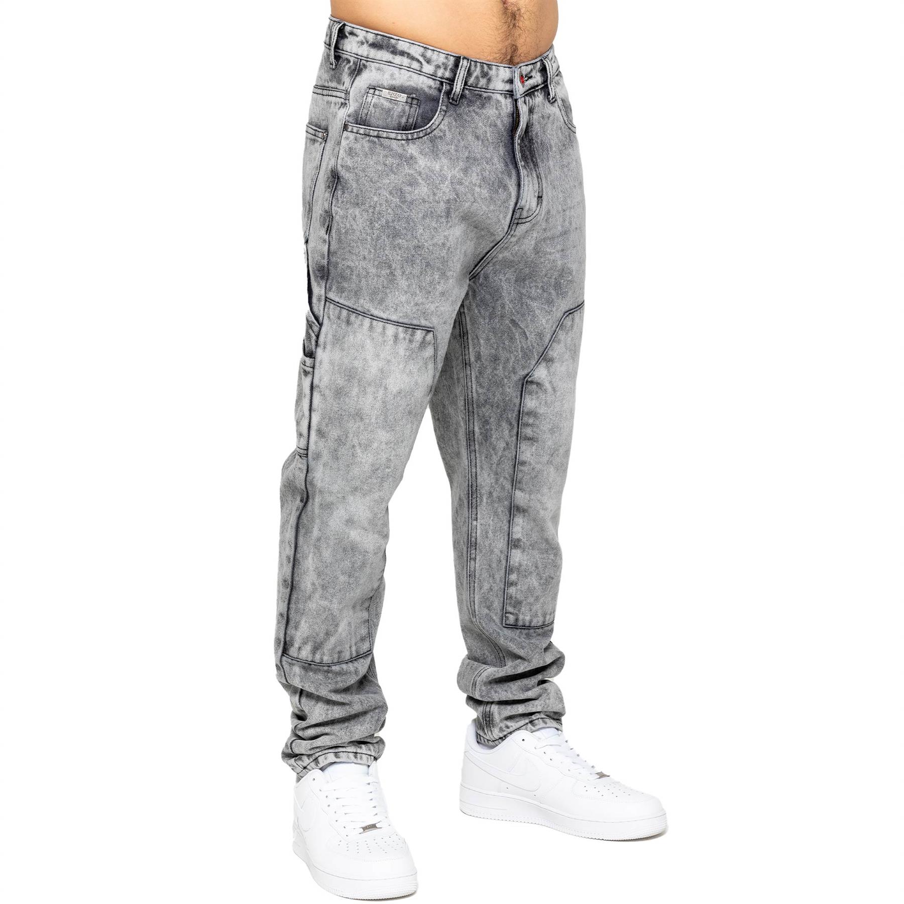 Enzo Mens Carpenter Jeans Regular Fit Straight Leg Casual Mid-rise Pants - Picture 4 of 20