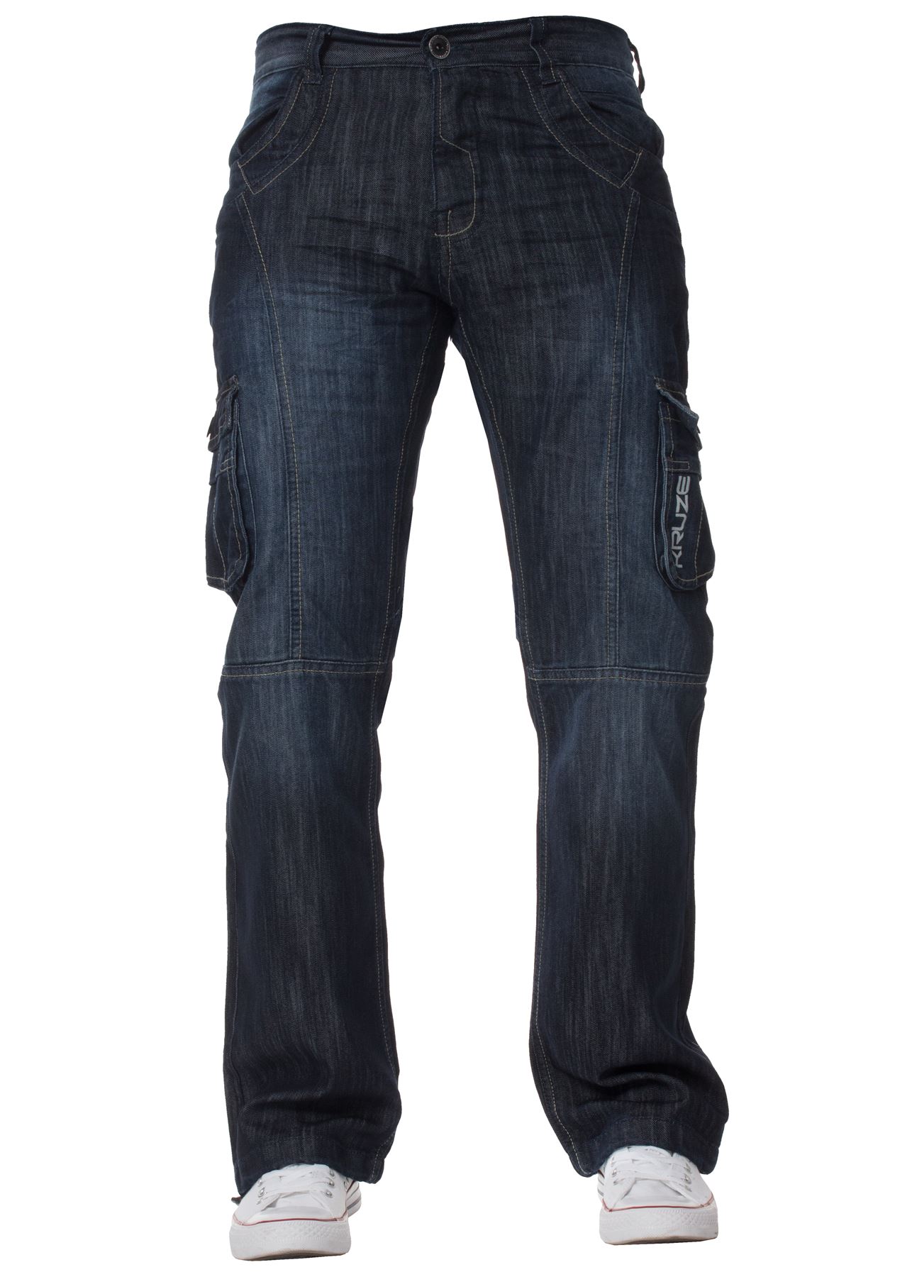 Kruze Mens Combat Jeans Cargo Trousers Denim Heavy Duty Work Pants All UK Sizes - Picture 12 of 19