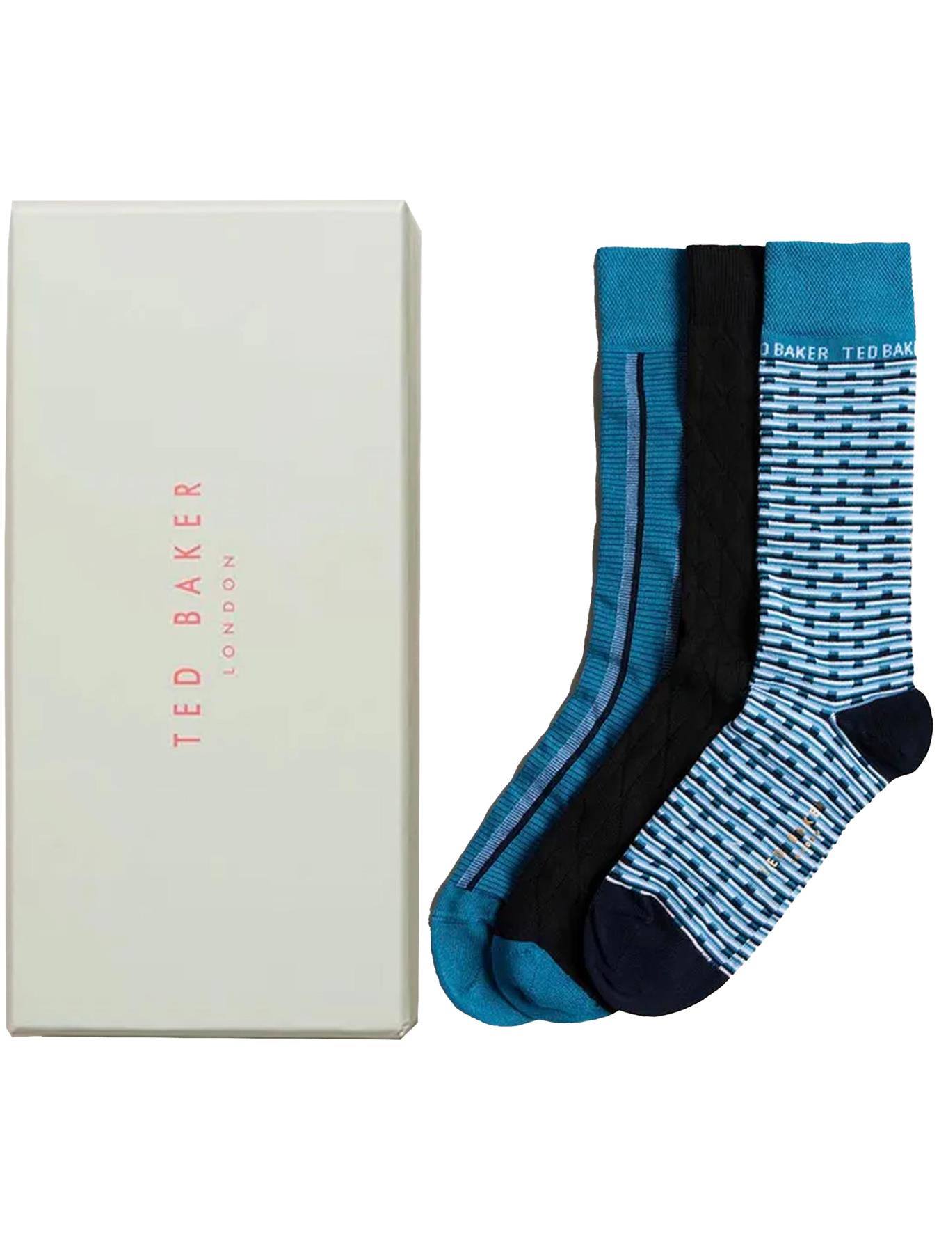 Ted Baker Mens Socks 3 Pairs Casual Cotton Rich Designer Gift Box Sock - Picture 26 of 34