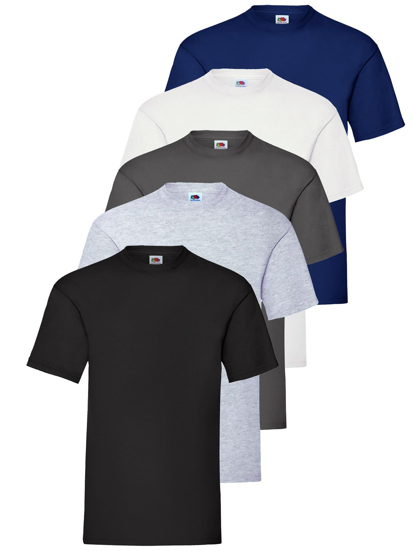 Fruit of the Loom Mens 5 Pack T-Shirts 100% Cotton Plain Solid Tee Shirt - Picture 13 of 36