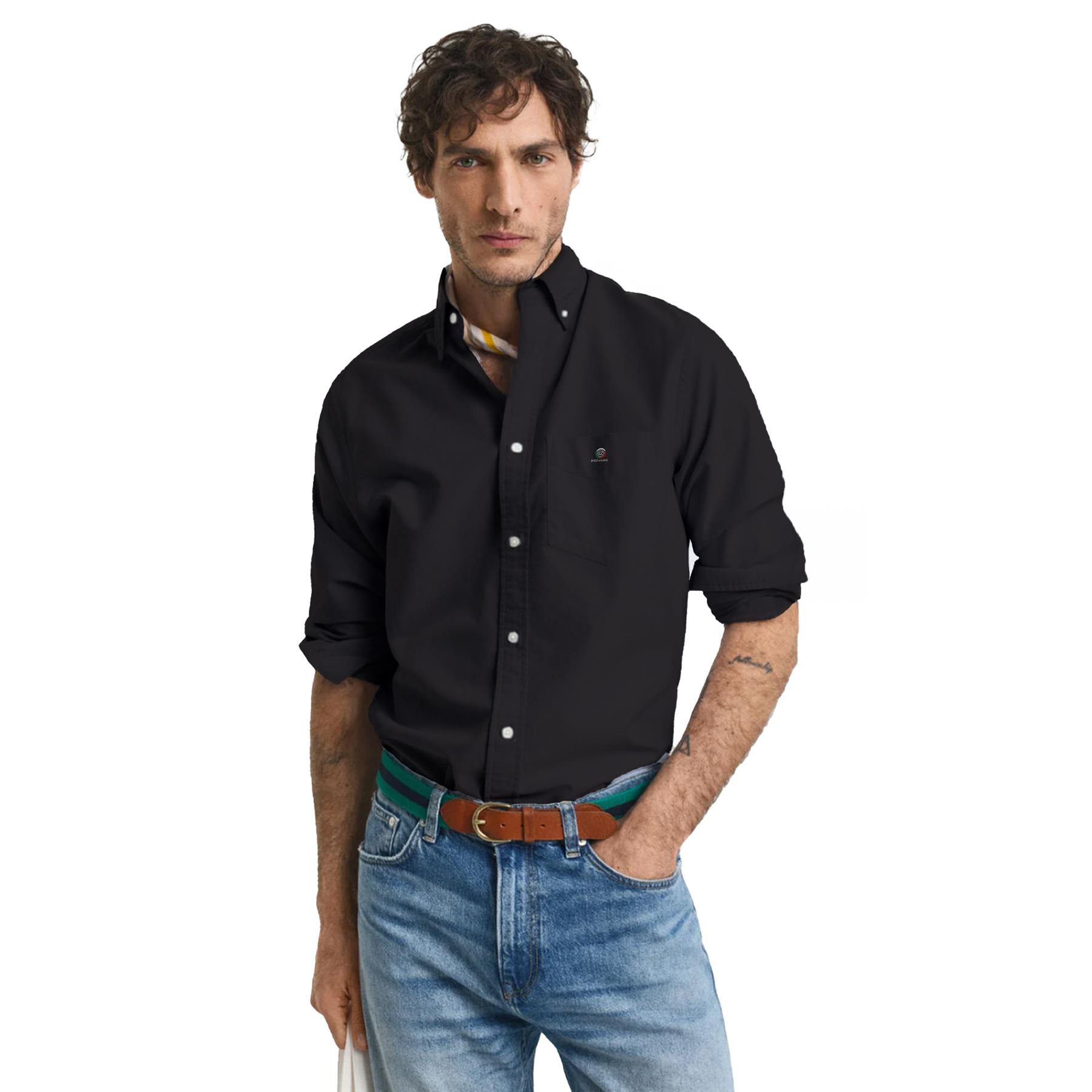 Enzo Mens Long Sleeve Shirt Casual Cotton Regular Fit Embroidered Logo Shirts - Picture 5 of 53