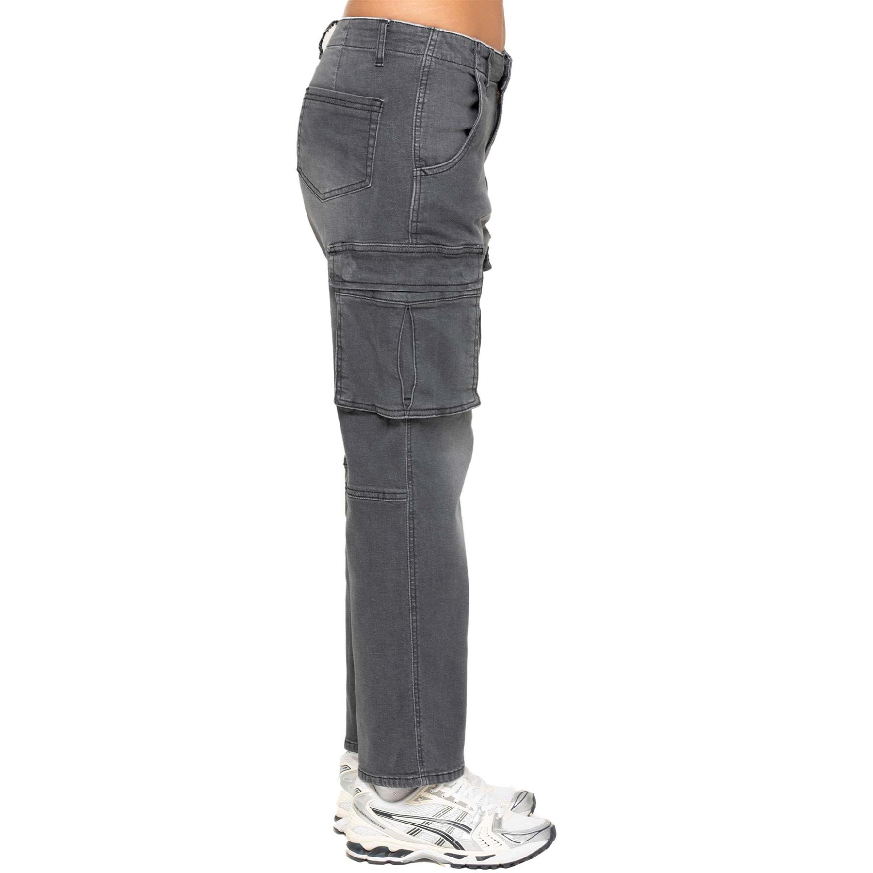Enzo Womens Straight Leg Cargo Denim Jeans Mid Rise Casual Cotton Pants - Picture 25 of 27