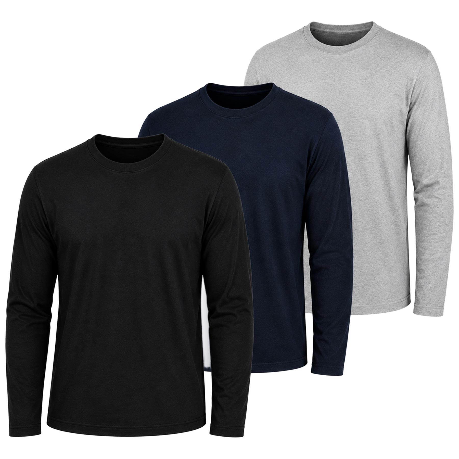 Kruze Mens Long Sleeve T-Shirt Cotton Crew Neck Plain Casual Tee Top S-2XL