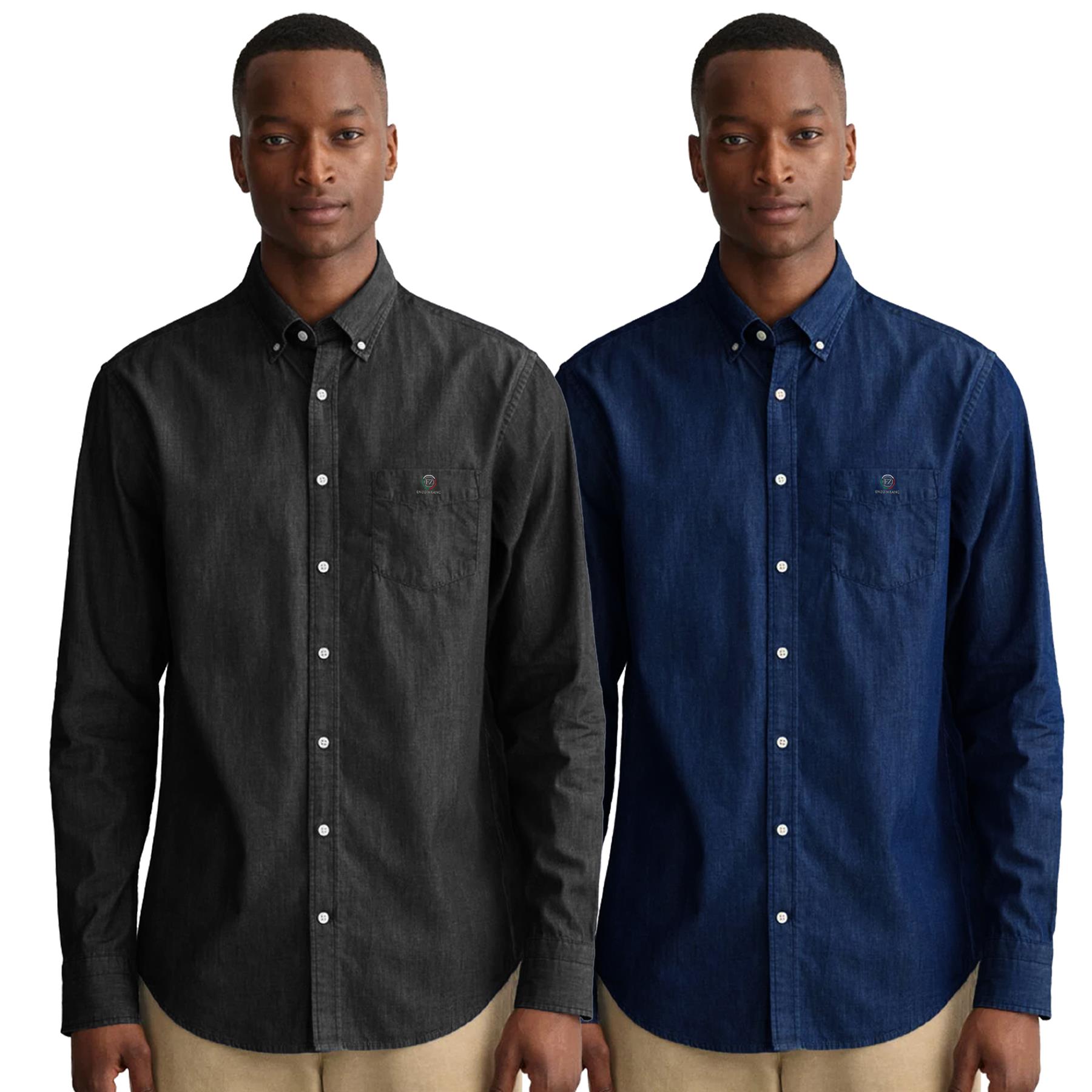 Enzo Mens Long Sleeve Shirt Casual Cotton Regular Fit Embroidered Logo Shirts - Picture 40 of 53