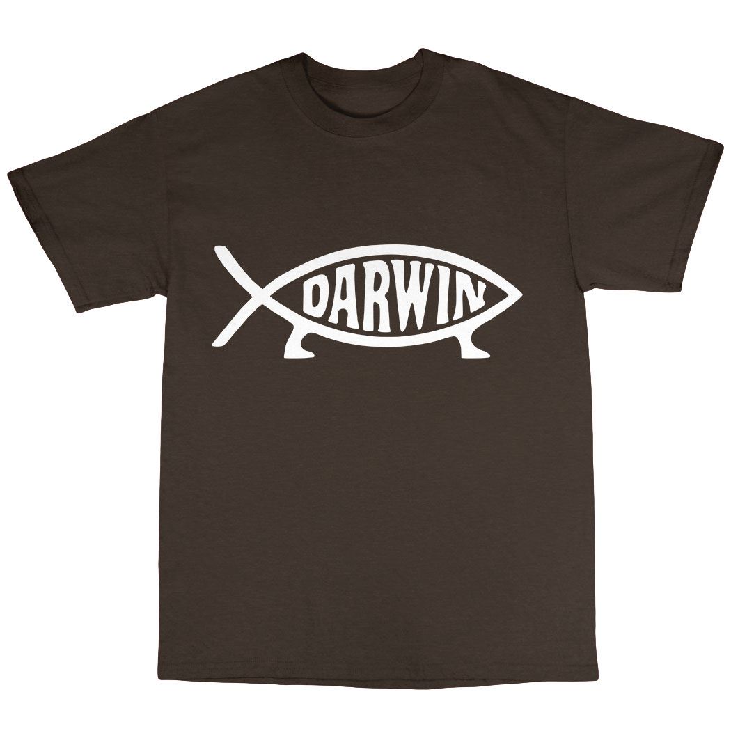 Charles Darwin Evolution Fish TShirt Premium Cotton Atheist Christian