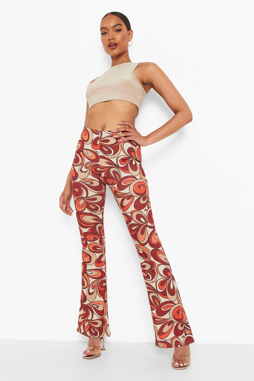 New Womens Ladies Printed Flared 