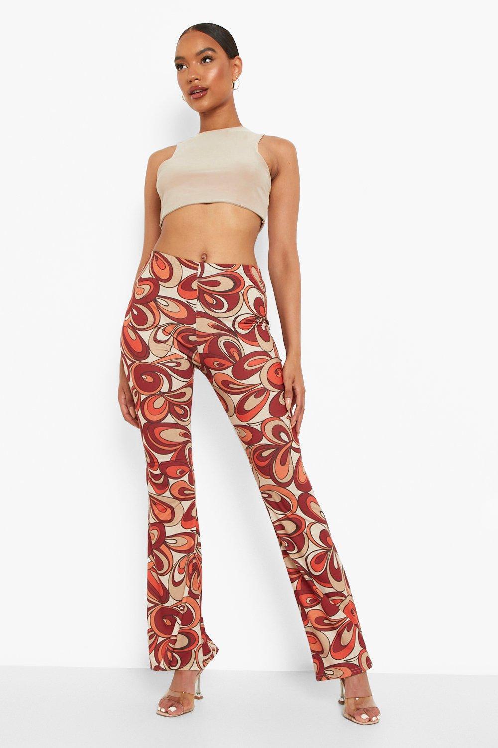 New Womens Ladies Printed Flared 