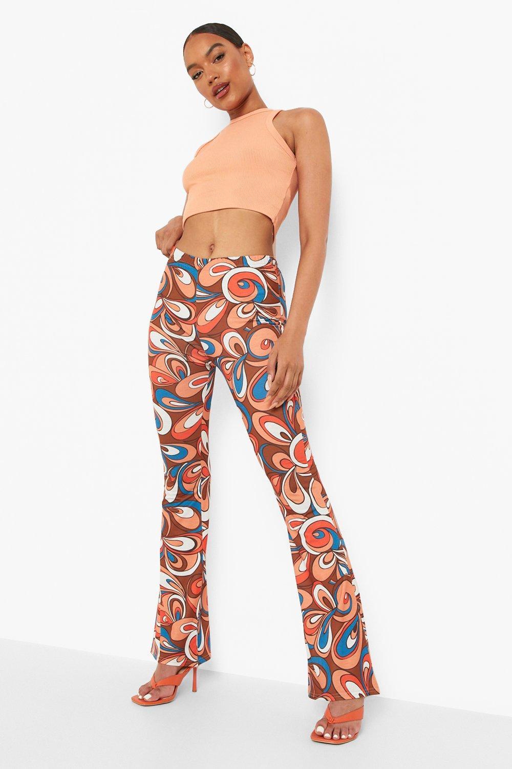 New Womens Ladies Printed Flared 