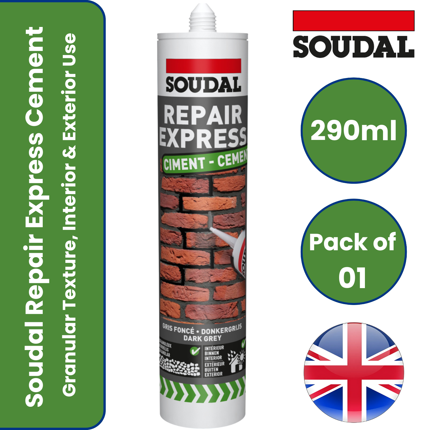 Sellador acrílico para tubo de cemento Soudal Repair Express gris oscuro 290 ml - Paquete de 1-6 - Imagen 7 de 10