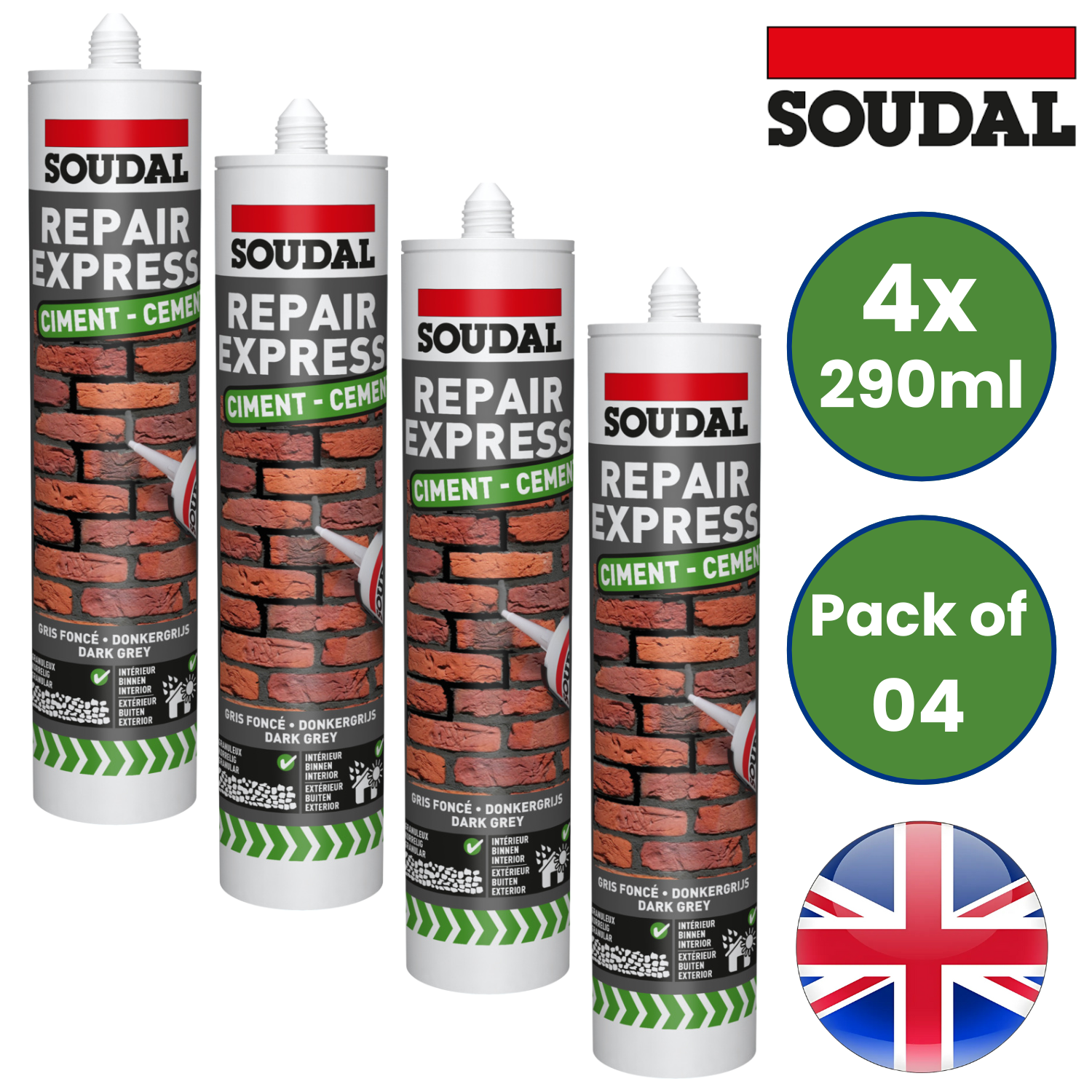 Sellador acrílico para tubo de cemento Soudal Repair Express gris oscuro 290 ml - Paquete de 1-6 - Imagen 9 de 10