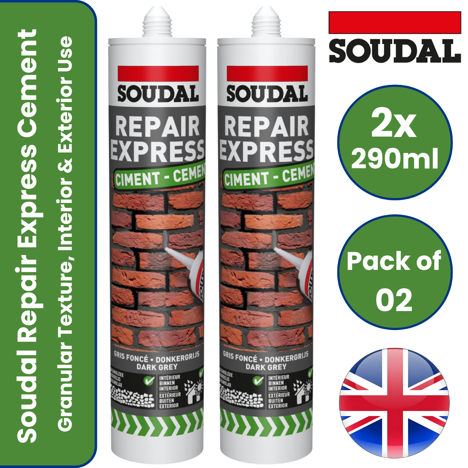 Sellador acrílico para tubo de cemento Soudal Repair Express gris oscuro 290 ml - Paquete de 1-6 - Imagen 8 de 10