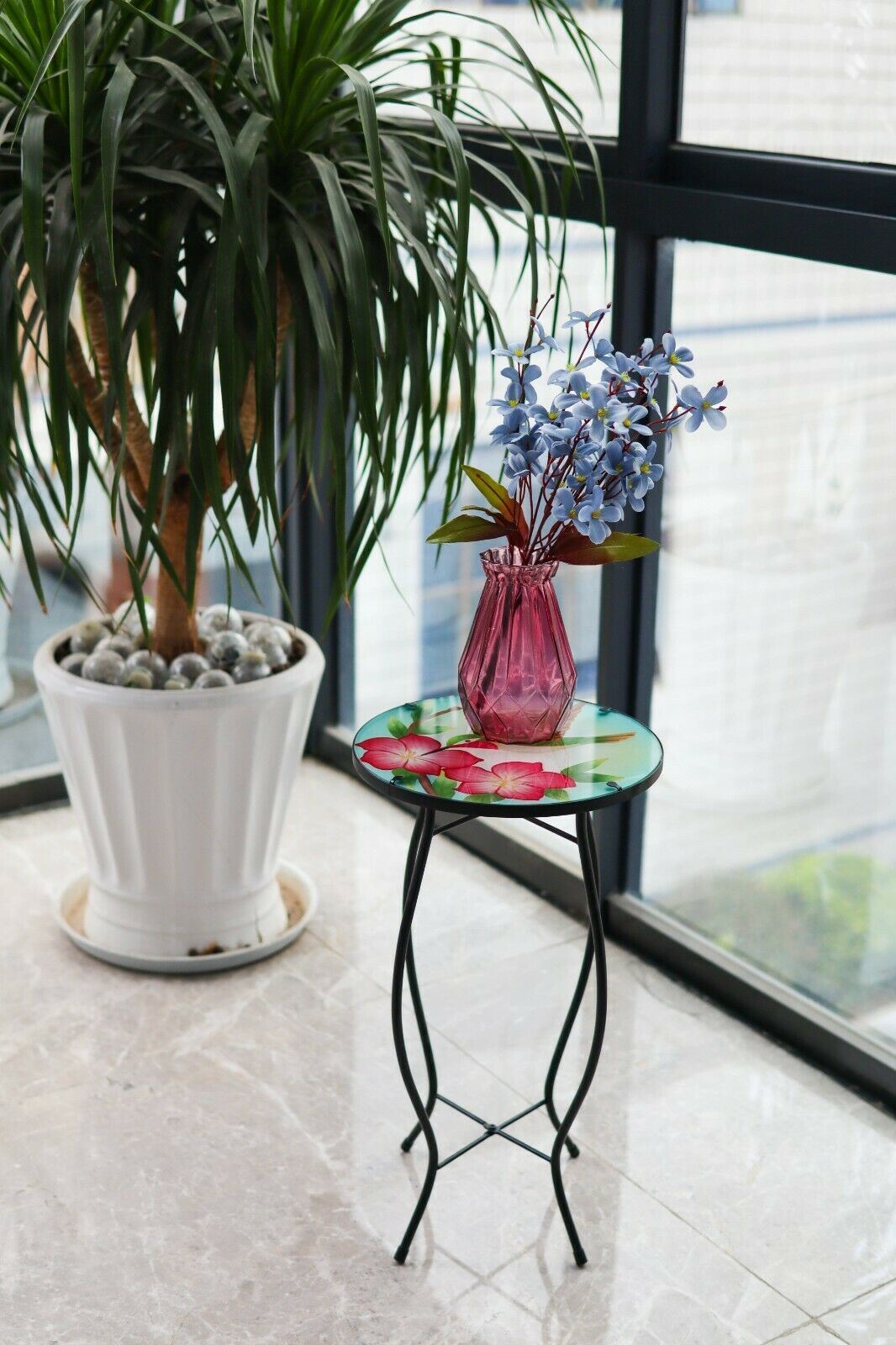 Iron/Glass Round Side Coffee Patio Table Mosaic Design Garden Flower Plant Stand - Picture 56 of 76