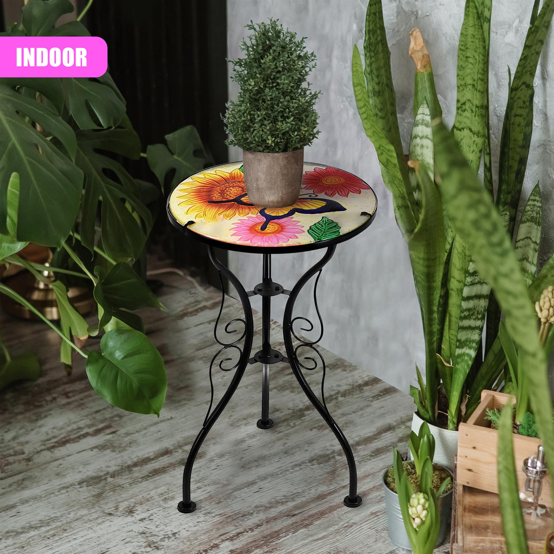 Iron/Glass Round Side Coffee Patio Table Mosaic Design Garden Flower Plant Stand - Picture 25 of 76