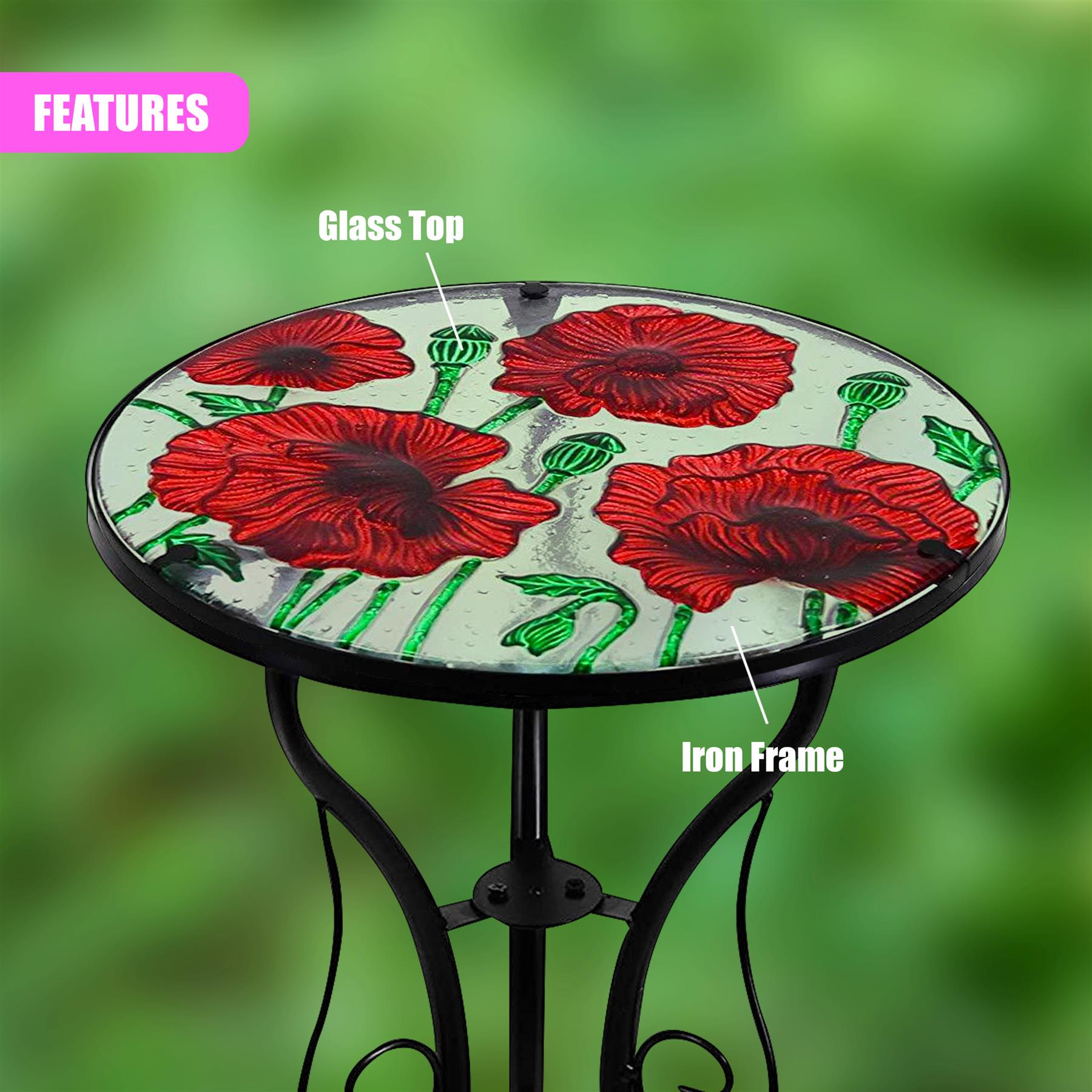 Iron/Glass Round Side Coffee Patio Table Mosaic Design Garden Flower Plant Stand - Picture 48 of 76