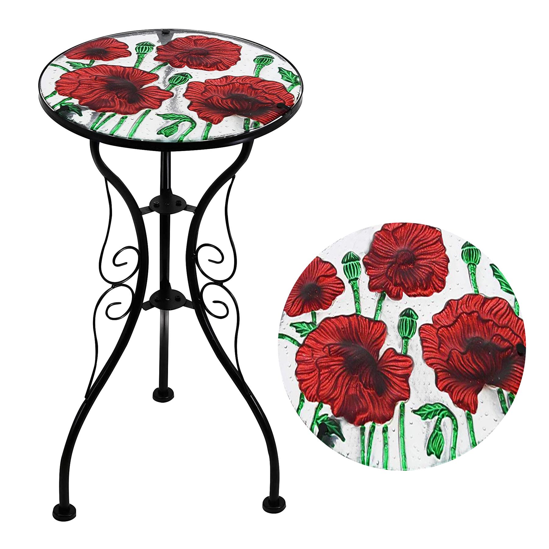 Iron/Glass Round Side Coffee Patio Table Mosaic Design Garden Flower Plant Stand - Picture 45 of 76