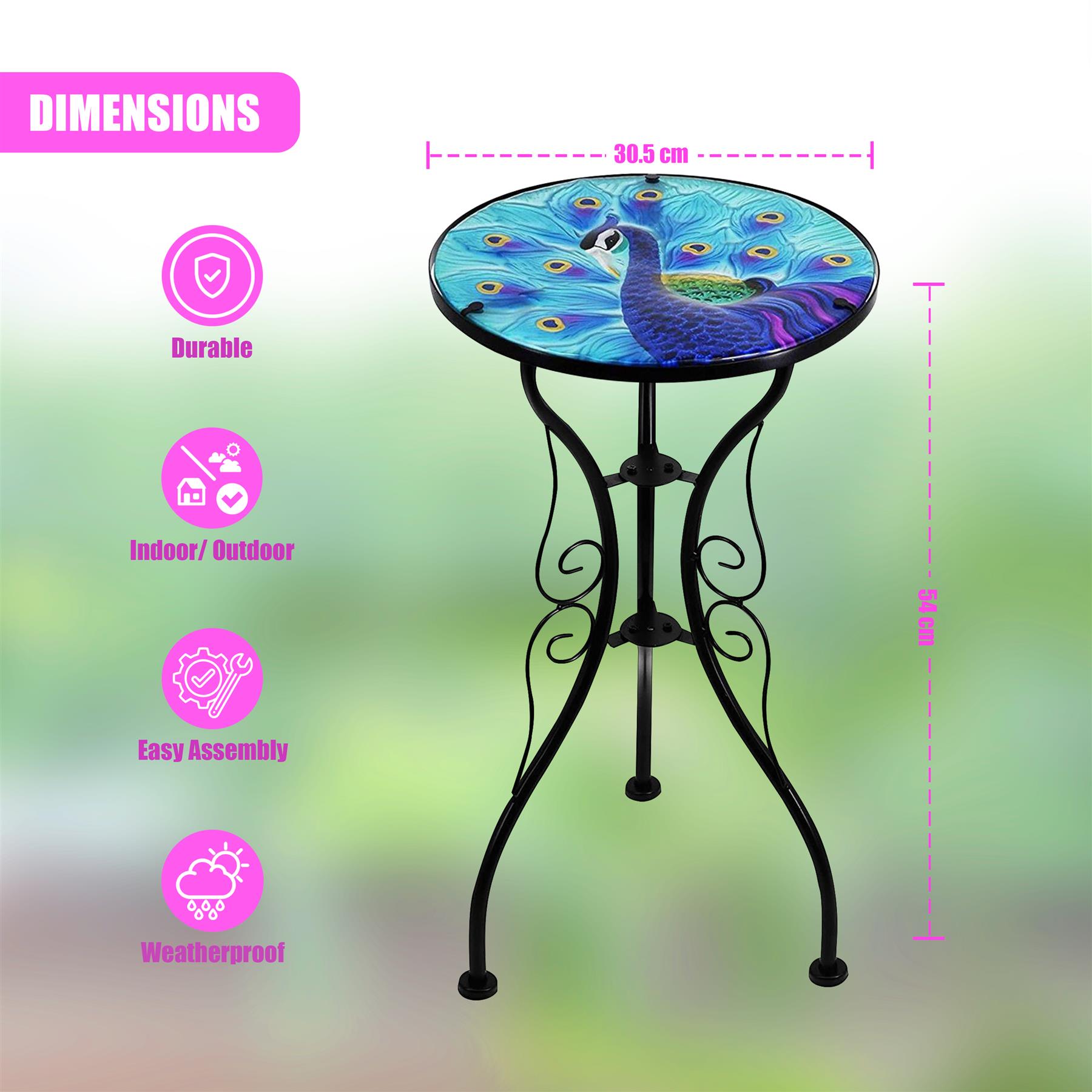 Iron/Glass Round Side Coffee Patio Table Mosaic Design Garden Flower Plant Stand - Picture 11 of 76
