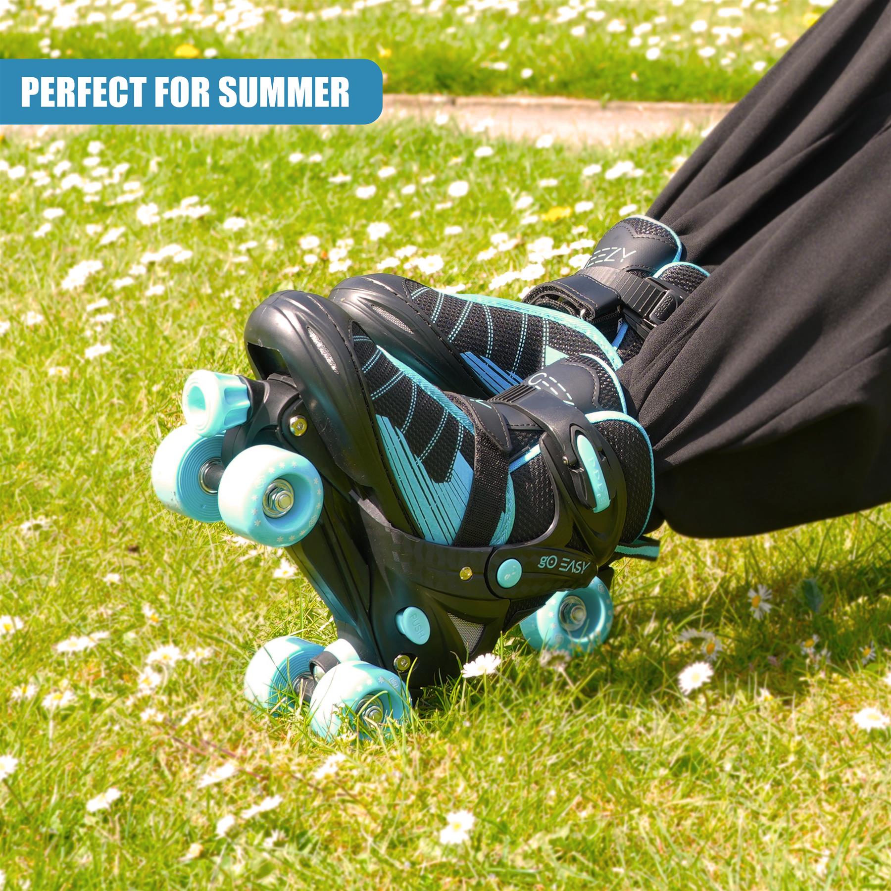 Adjustable Black & Blue Roller Skates with 4 Wheels for Beginner Boys Girls Kids - Picture 18 of 28