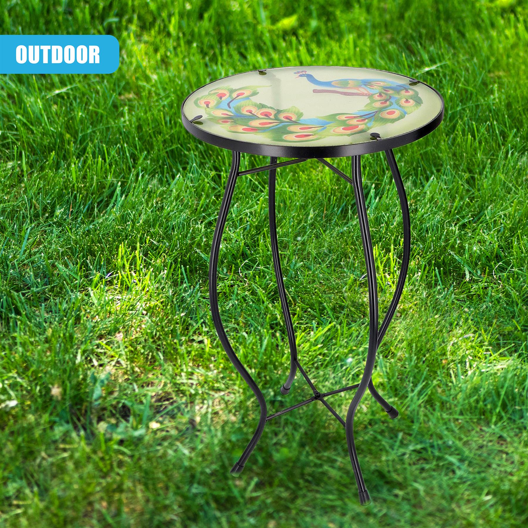 Iron/Glass Round Side Coffee Patio Table Mosaic Design Garden Flower Plant Stand - Picture 41 of 76