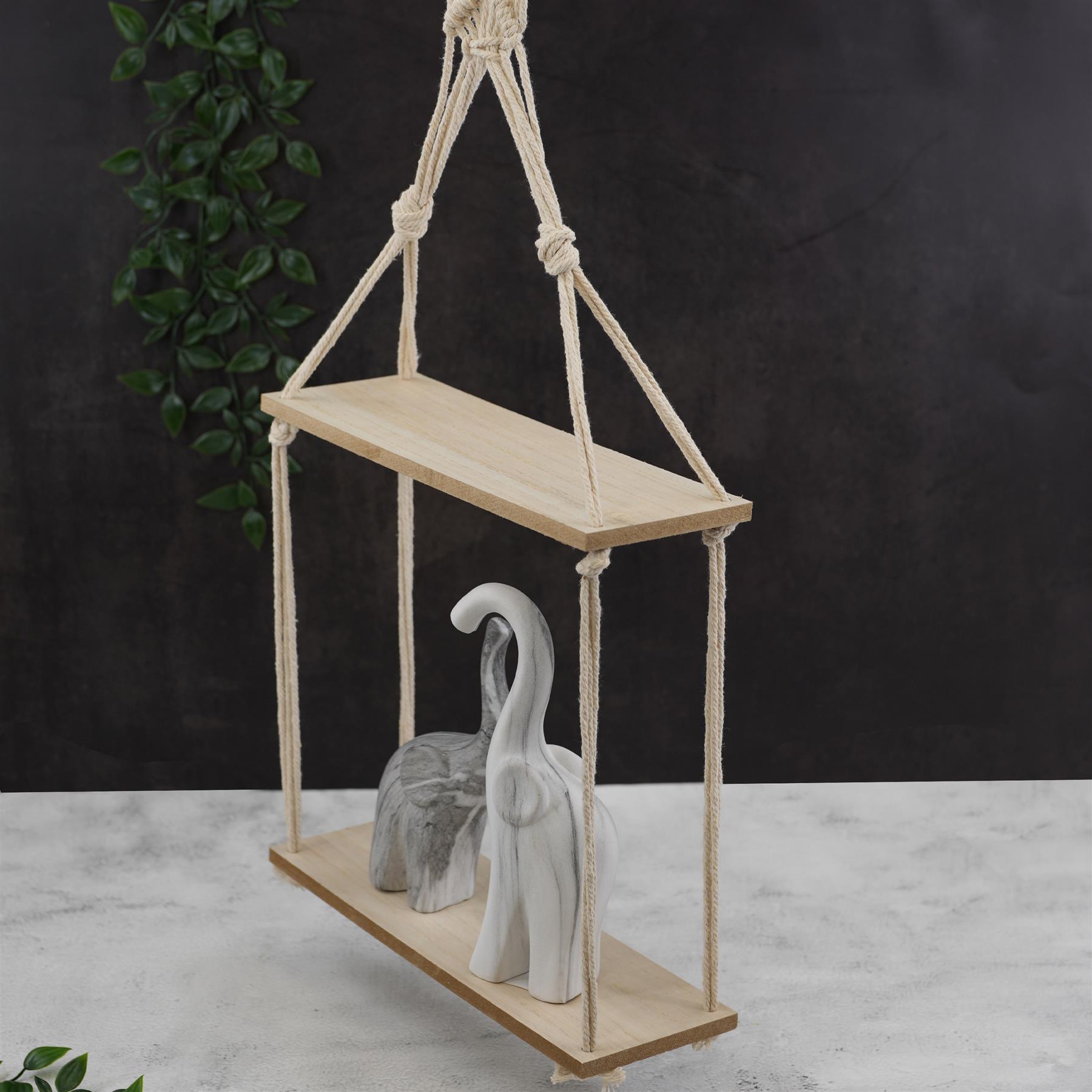 1/2 Tier Hanging Floating Rope Shelf Wooden Storage Kitchen Wall Boho Decor Gift - Picture 15 of 21