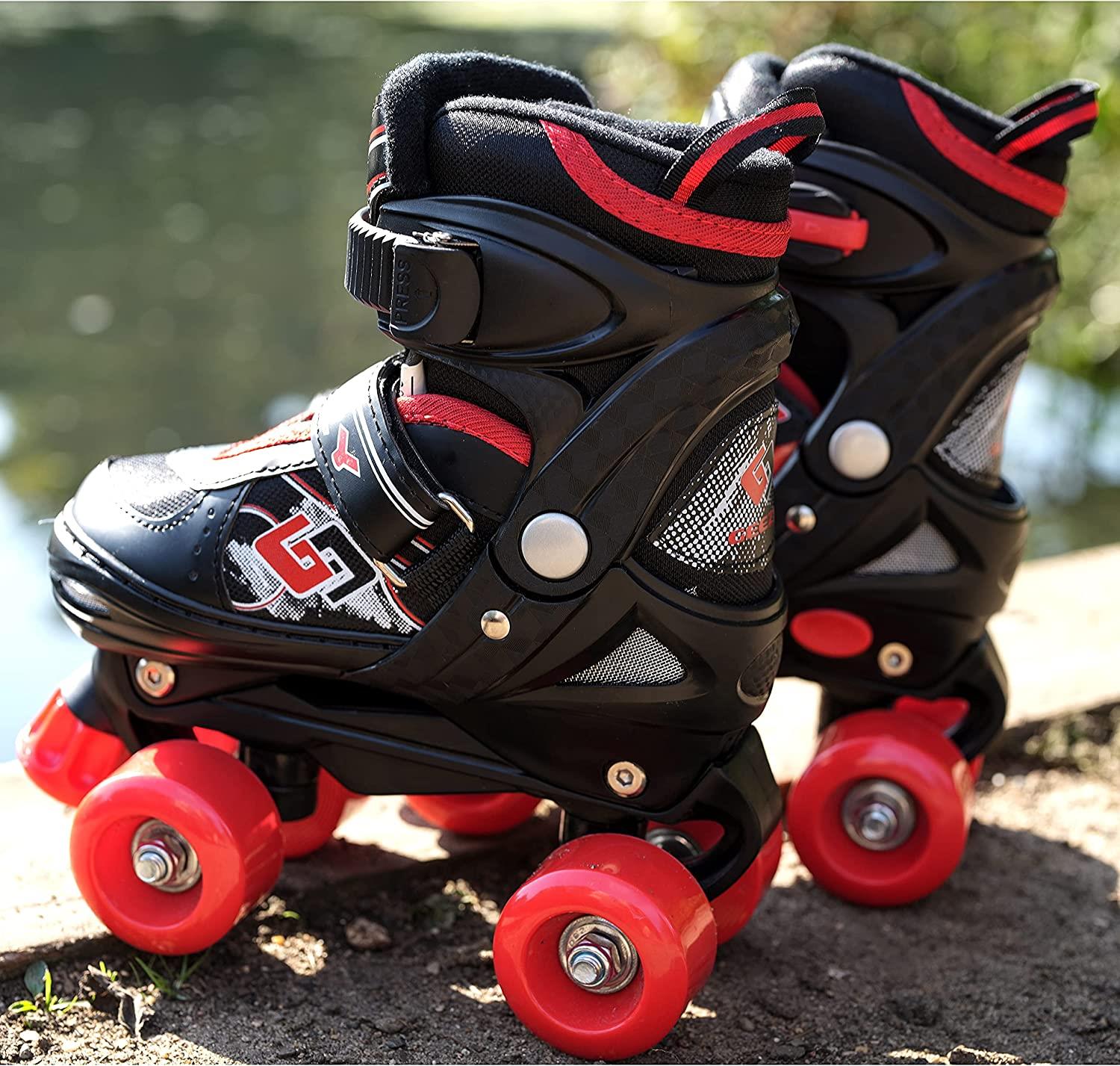 Kids Adjustable 4 Wheel Red Quad Roller Skates For Girls & Boys Adjustable Sizes - Picture 18 of 28