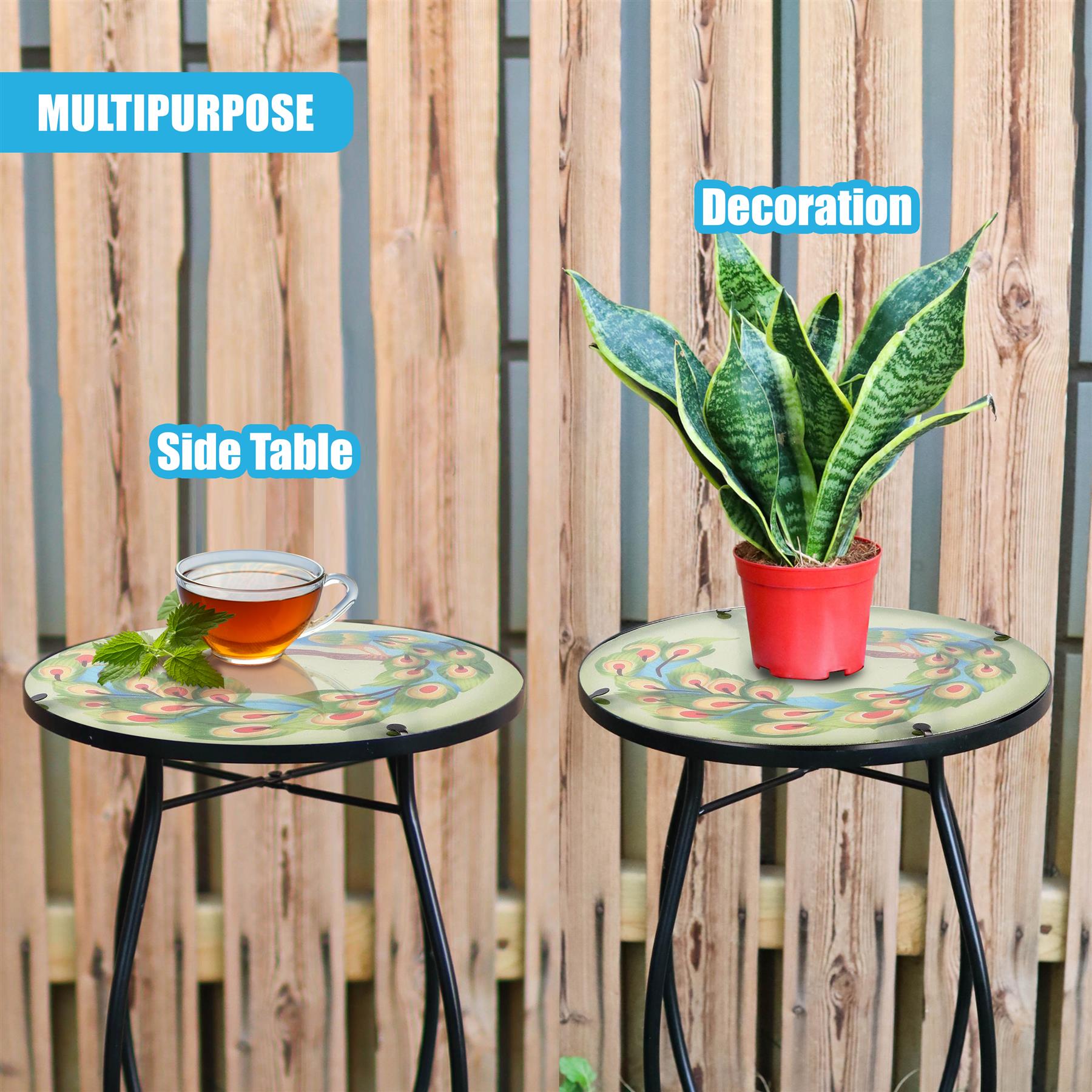 Iron/Glass Round Side Coffee Patio Table Mosaic Design Garden Flower Plant Stand - Picture 43 of 76
