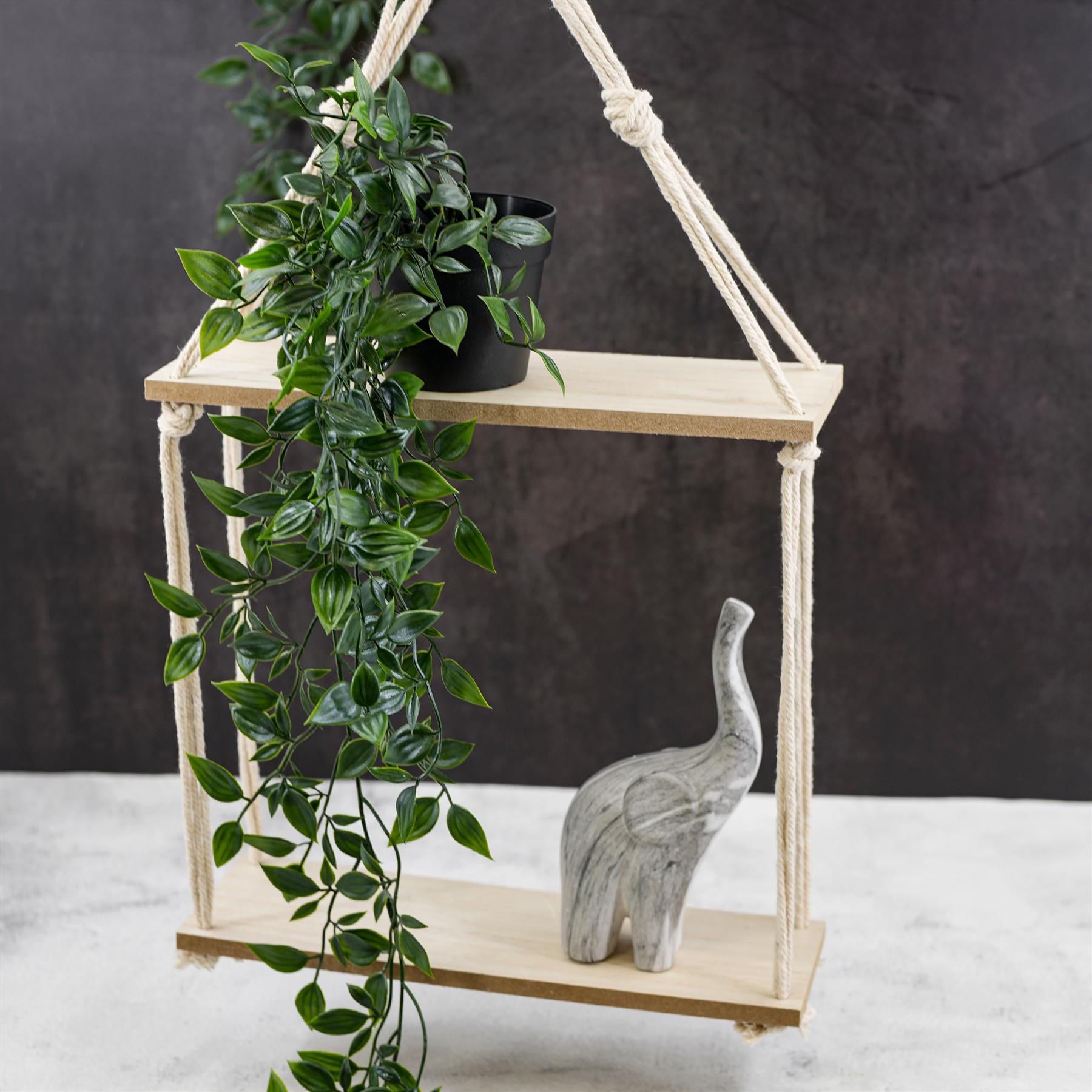 1/2 Tier Hanging Floating Rope Shelf Wooden Storage Kitchen Wall Boho Decor Gift - Picture 16 of 21