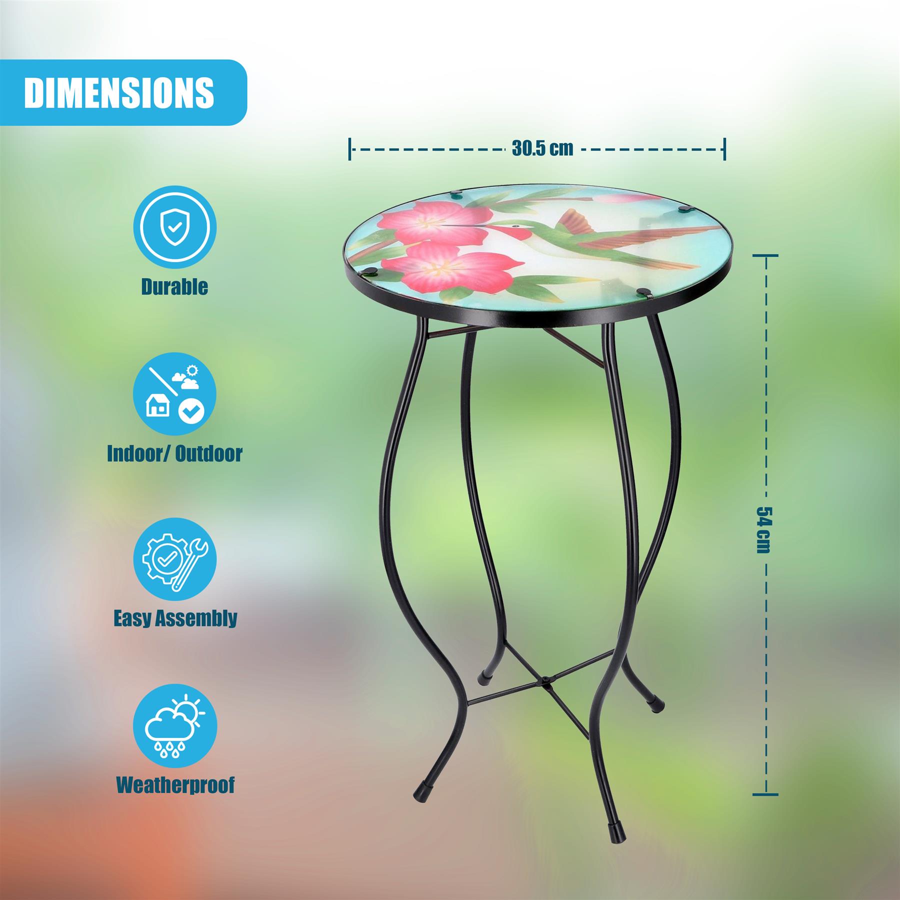 Iron/Glass Round Side Coffee Patio Table Mosaic Design Garden Flower Plant Stand - Picture 19 of 76