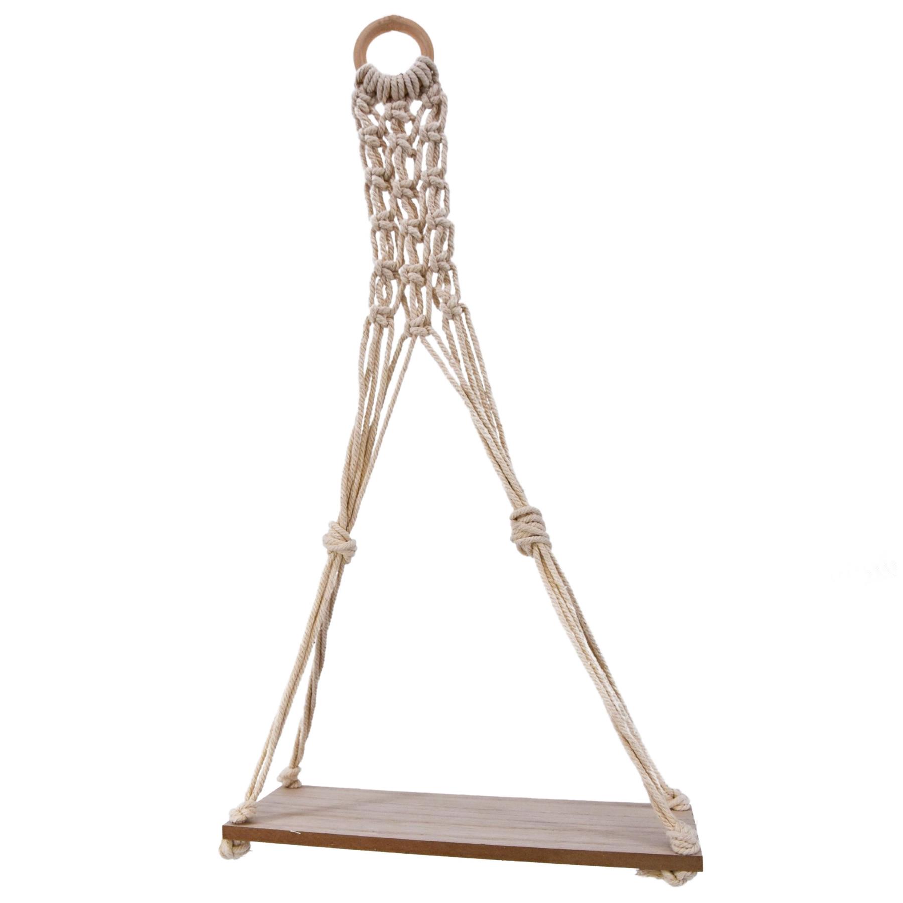1/2 Tier Hanging Floating Rope Shelf Wooden Storage Kitchen Wall Boho Decor Gift - Picture 11 of 21
