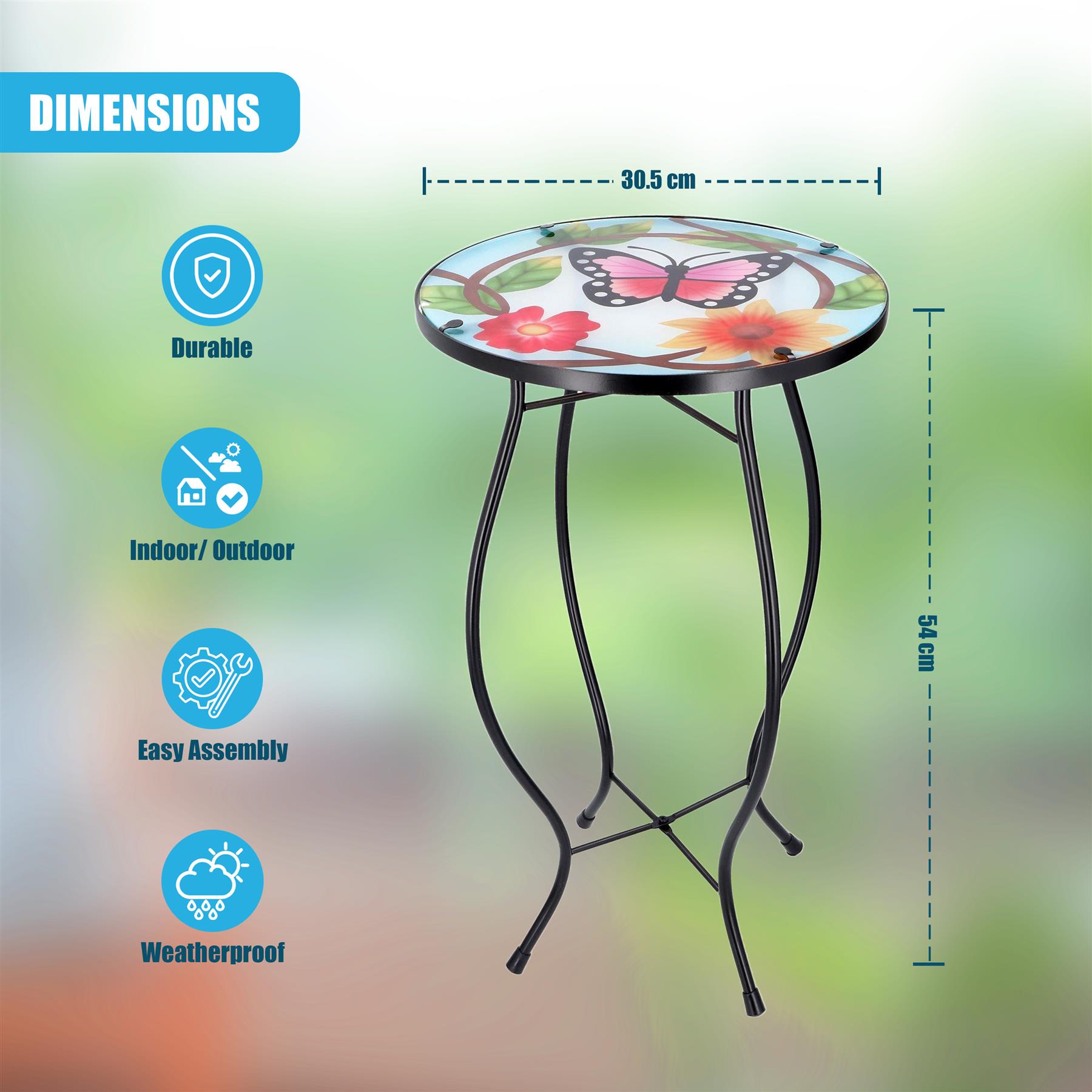 Iron/Glass Round Side Coffee Patio Table Mosaic Design Garden Flower Plant Stand - Picture 67 of 76