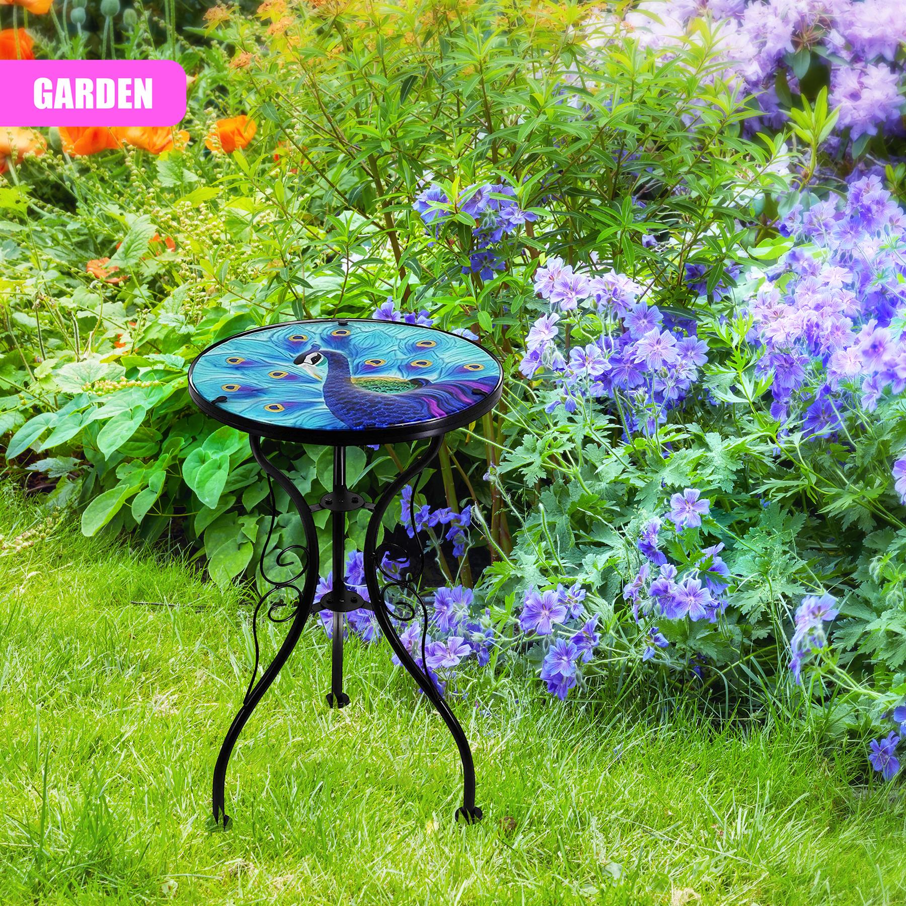 Iron/Glass Round Side Coffee Patio Table Mosaic Design Garden Flower Plant Stand - Picture 5 of 76