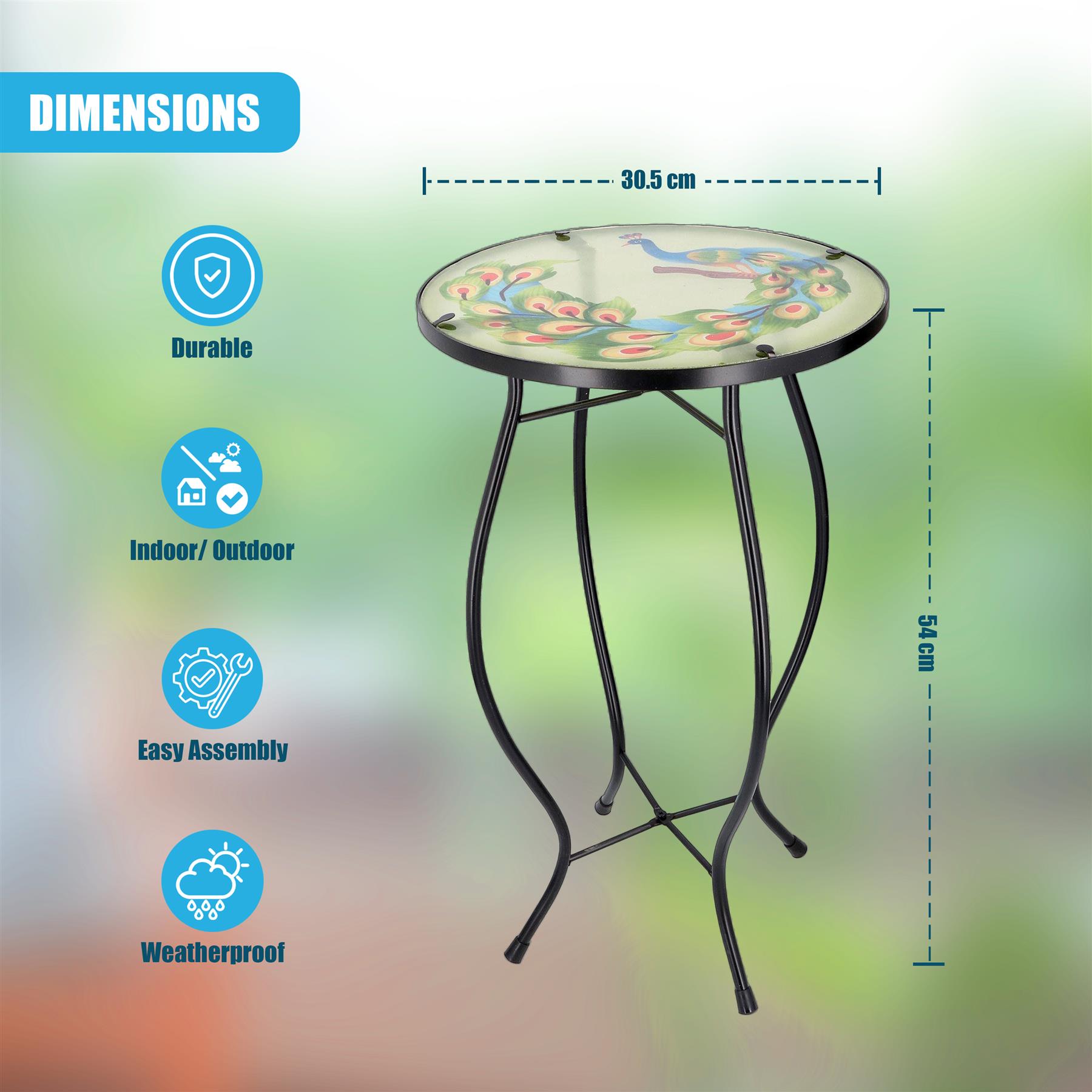Iron/Glass Round Side Coffee Patio Table Mosaic Design Garden Flower Plant Stand - Picture 44 of 76