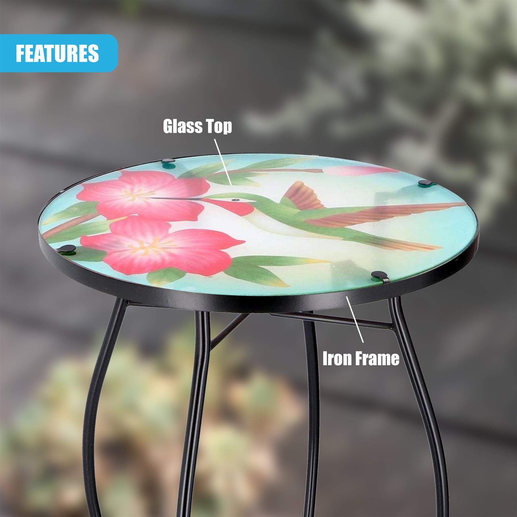 Iron/Glass Round Side Coffee Patio Table Mosaic Design Garden Flower Plant Stand - Picture 15 of 76