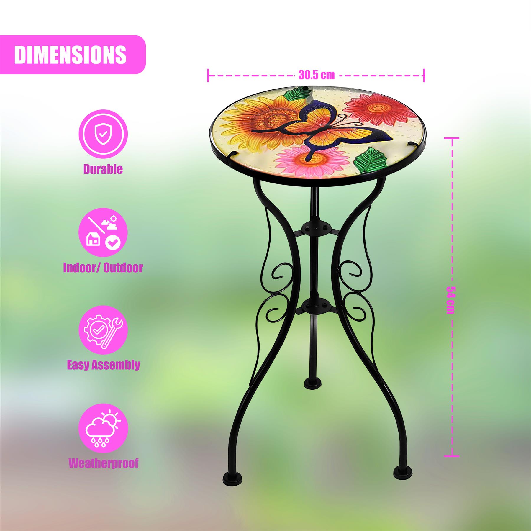 Iron/Glass Round Side Coffee Patio Table Mosaic Design Garden Flower Plant Stand - Picture 28 of 76
