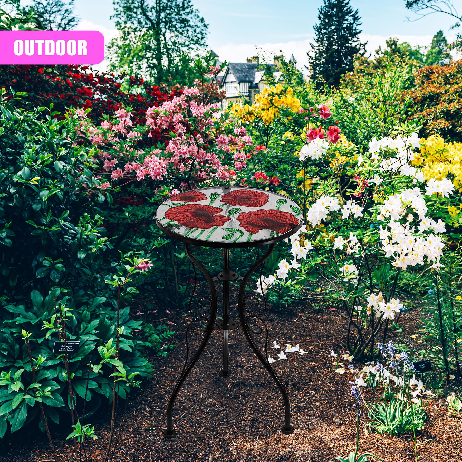 Iron/Glass Round Side Coffee Patio Table Mosaic Design Garden Flower Plant Stand - Picture 46 of 76