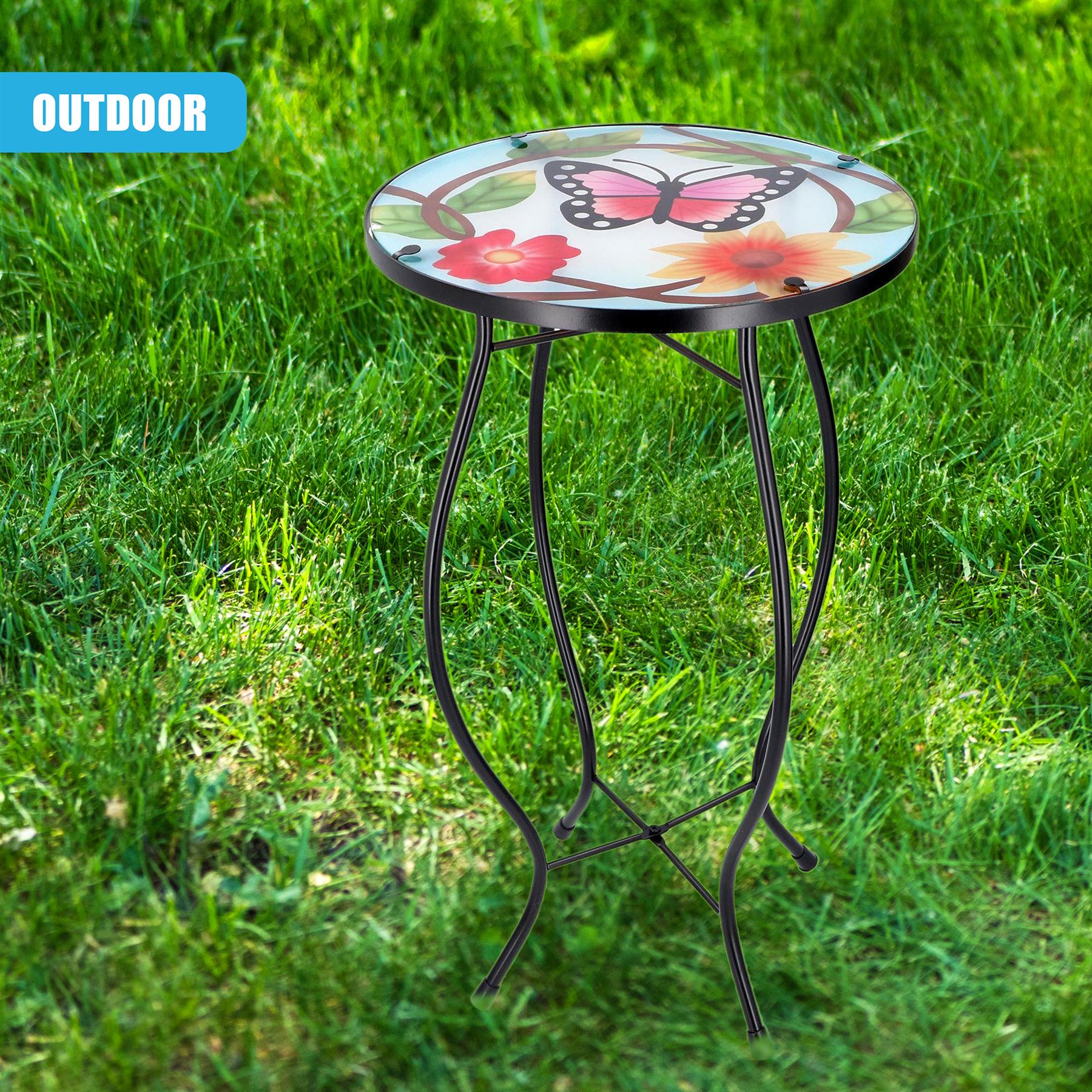 Iron/Glass Round Side Coffee Patio Table Mosaic Design Garden Flower Plant Stand - Picture 64 of 76