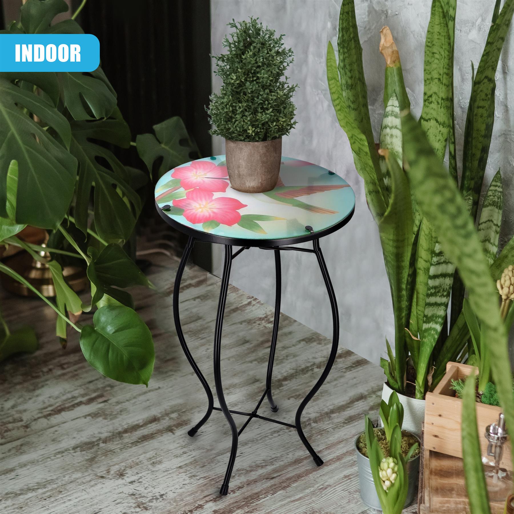 Iron/Glass Round Side Coffee Patio Table Mosaic Design Garden Flower Plant Stand - Picture 13 of 76