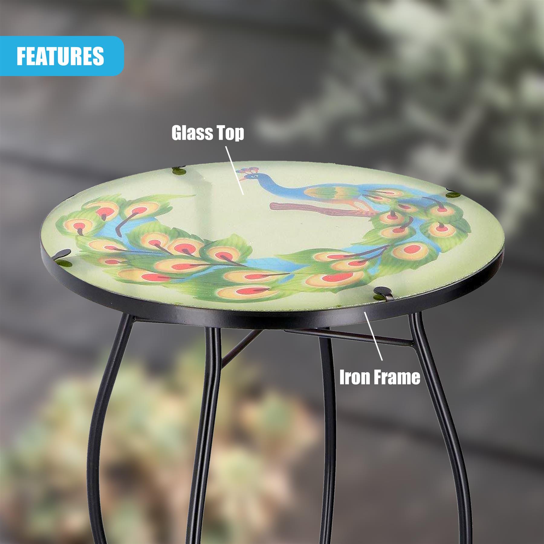 Iron/Glass Round Side Coffee Patio Table Mosaic Design Garden Flower Plant Stand - Picture 40 of 76