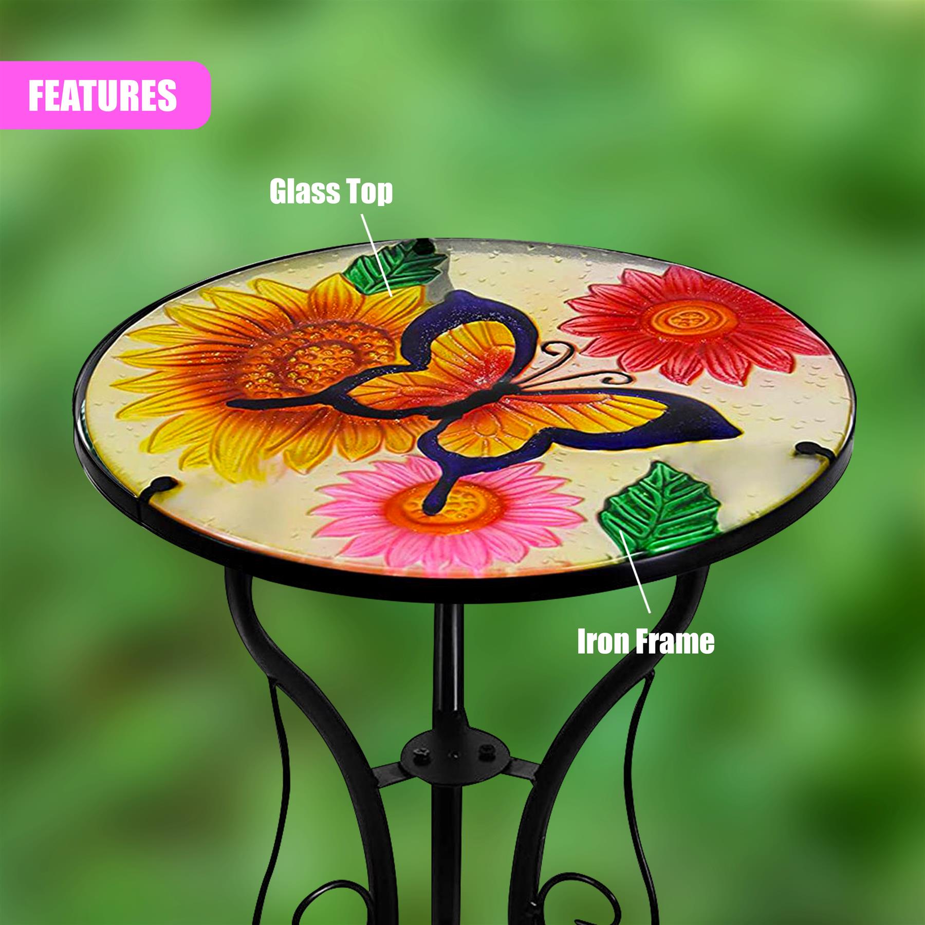 Iron/Glass Round Side Coffee Patio Table Mosaic Design Garden Flower Plant Stand - Picture 23 of 76
