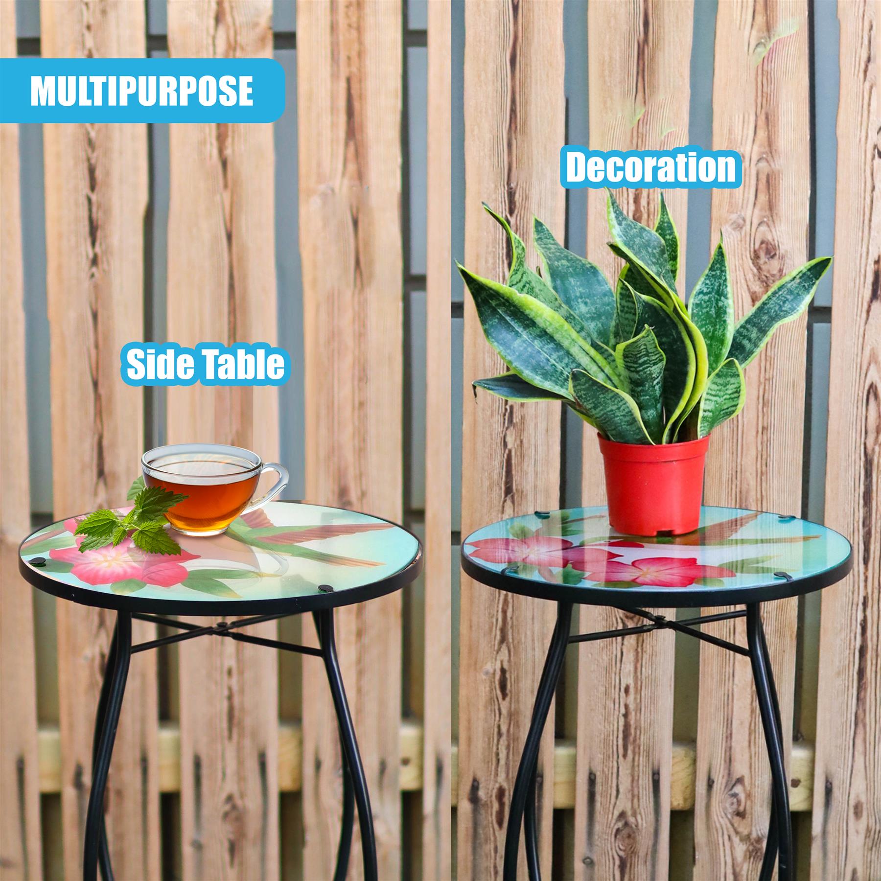 Iron/Glass Round Side Coffee Patio Table Mosaic Design Garden Flower Plant Stand - Picture 17 of 76