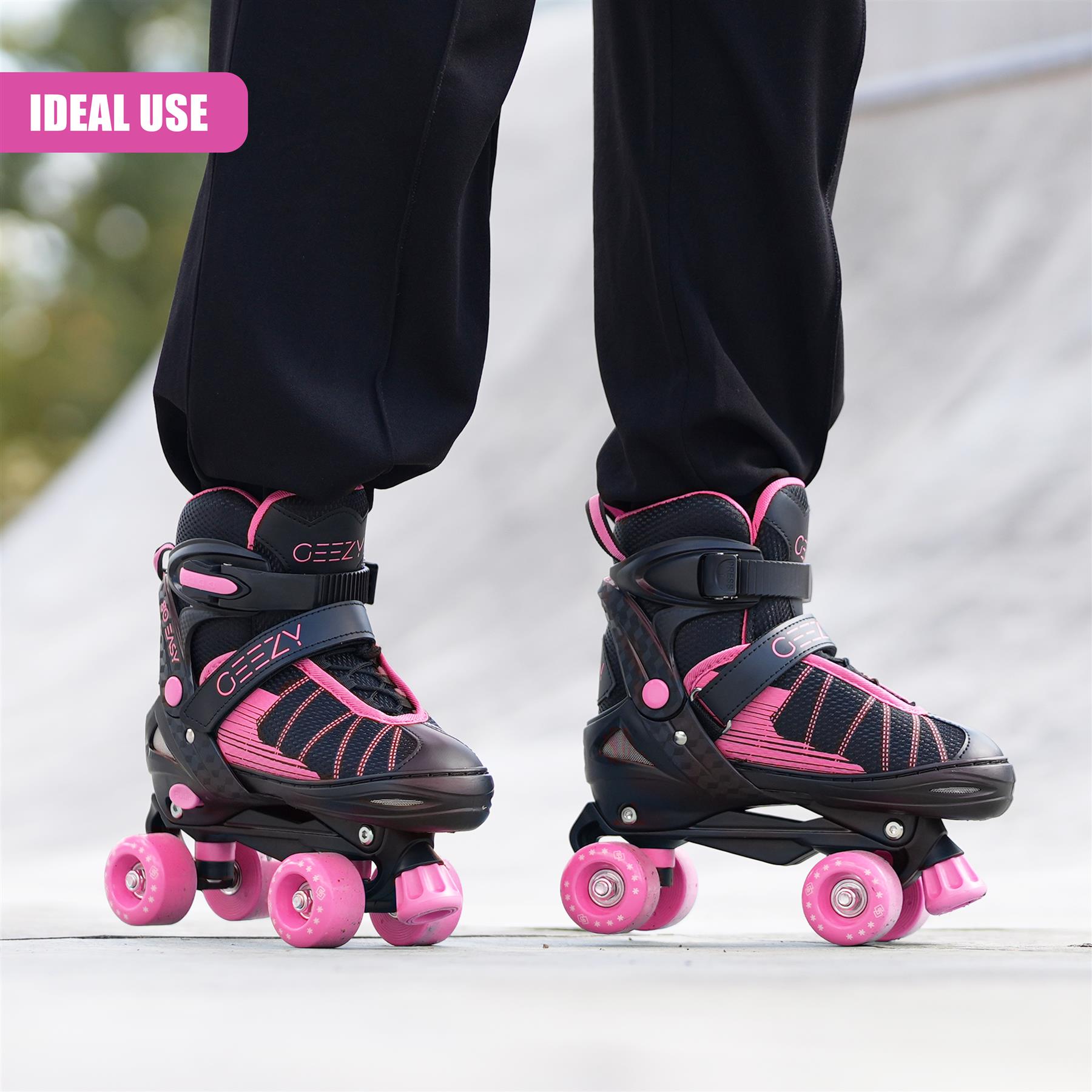 Kids 4 Wheel Quad Pink & Black Roller Skates Boots For Girls & Boys Adjustable - Picture 9 of 28