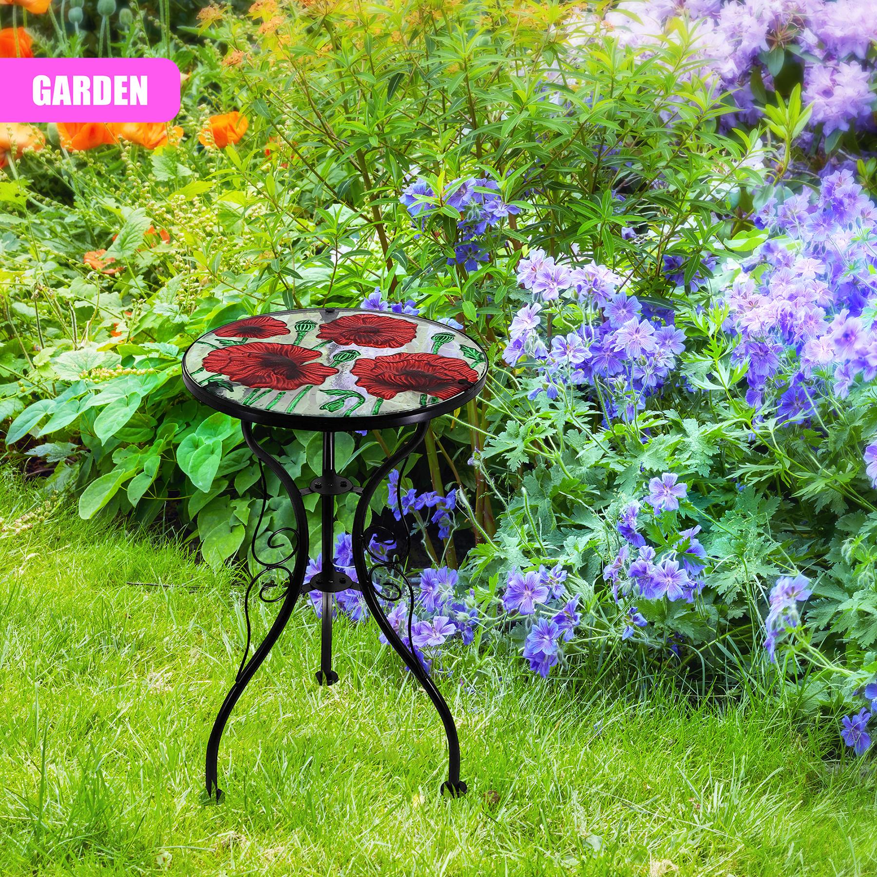 Iron/Glass Round Side Coffee Patio Table Mosaic Design Garden Flower Plant Stand - Picture 47 of 76