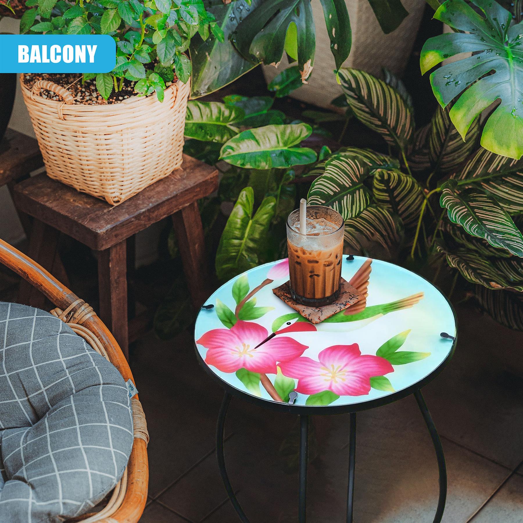Iron/Glass Round Side Coffee Patio Table Mosaic Design Garden Flower Plant Stand - Picture 18 of 76