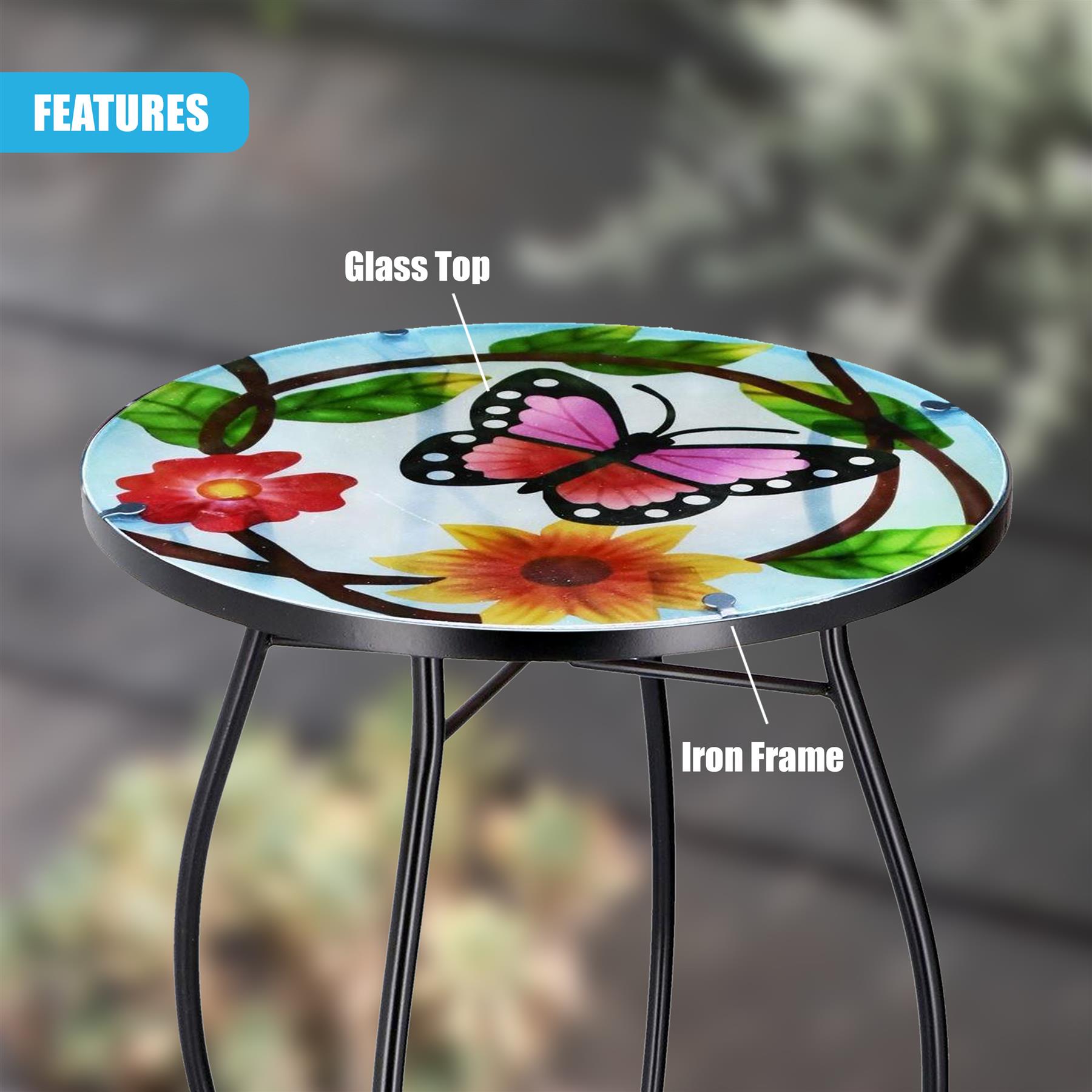 Iron/Glass Round Side Coffee Patio Table Mosaic Design Garden Flower Plant Stand - Picture 61 of 76