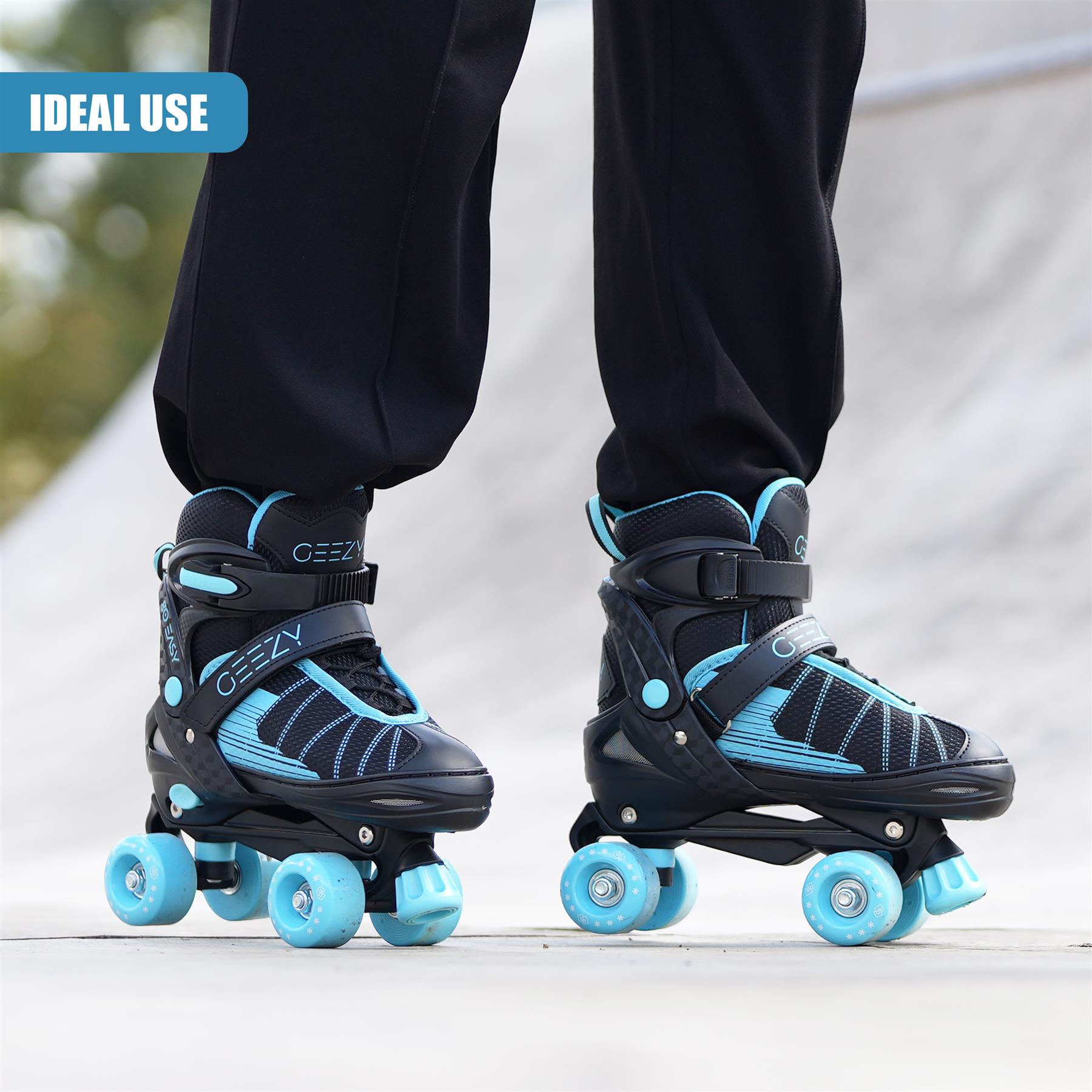 Adjustable Black & Blue Roller Skates with 4 Wheels for Beginner Boys Girls Kids - Picture 23 of 28
