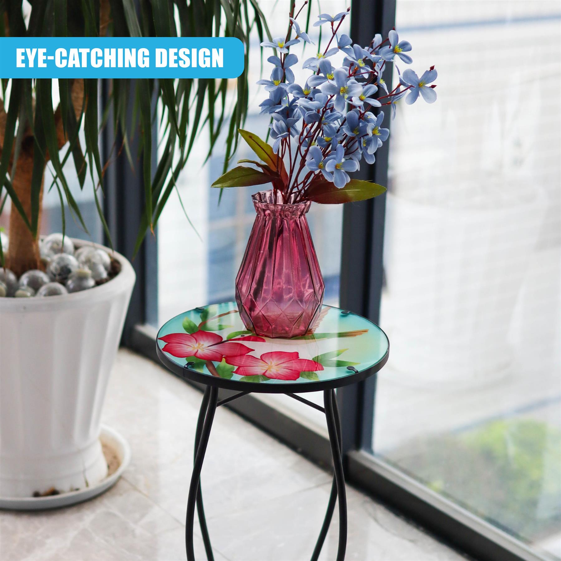 Iron/Glass Round Side Coffee Patio Table Mosaic Design Garden Flower Plant Stand - Picture 16 of 76
