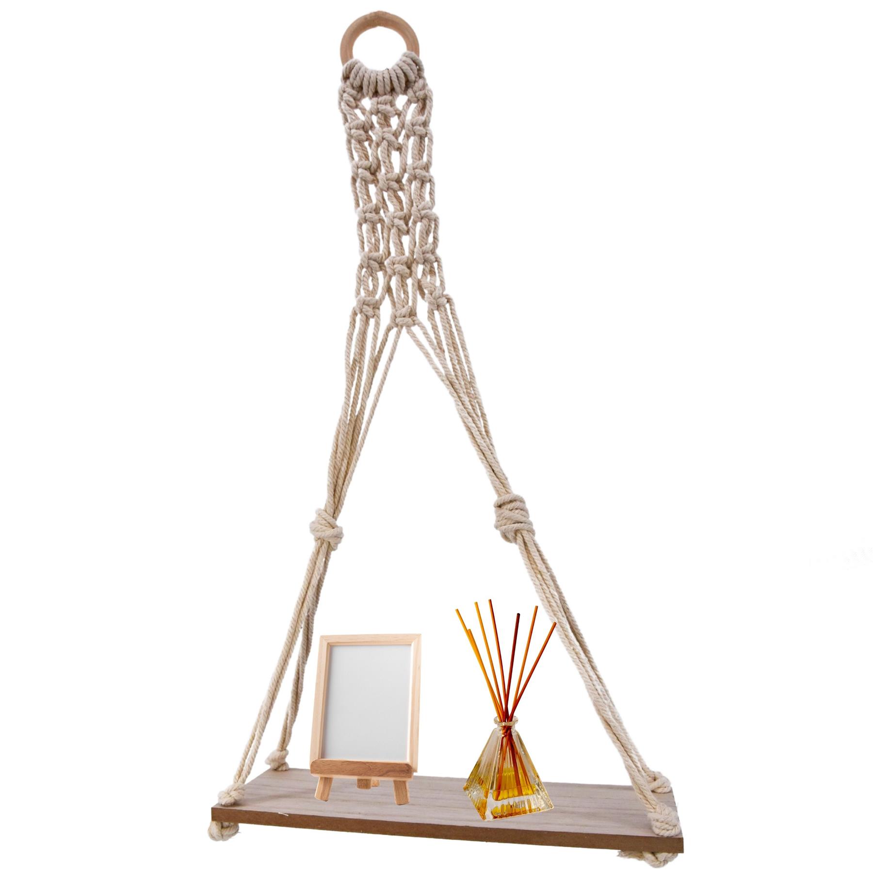 1/2 Tier Hanging Floating Rope Shelf Wooden Storage Kitchen Wall Boho Decor Gift - Picture 10 of 21