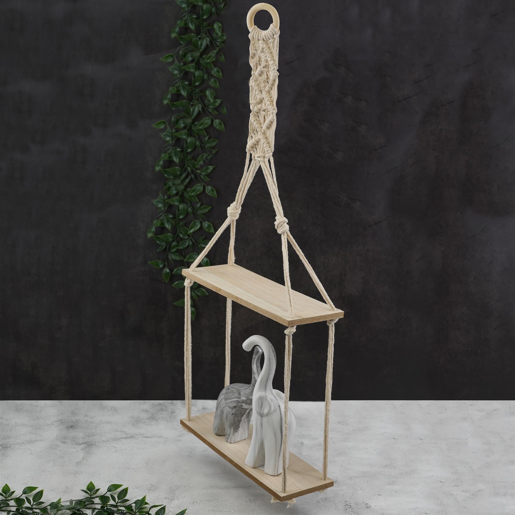 1/2 Tier Hanging Floating Rope Shelf Wooden Storage Kitchen Wall Boho Decor Gift - Picture 17 of 21
