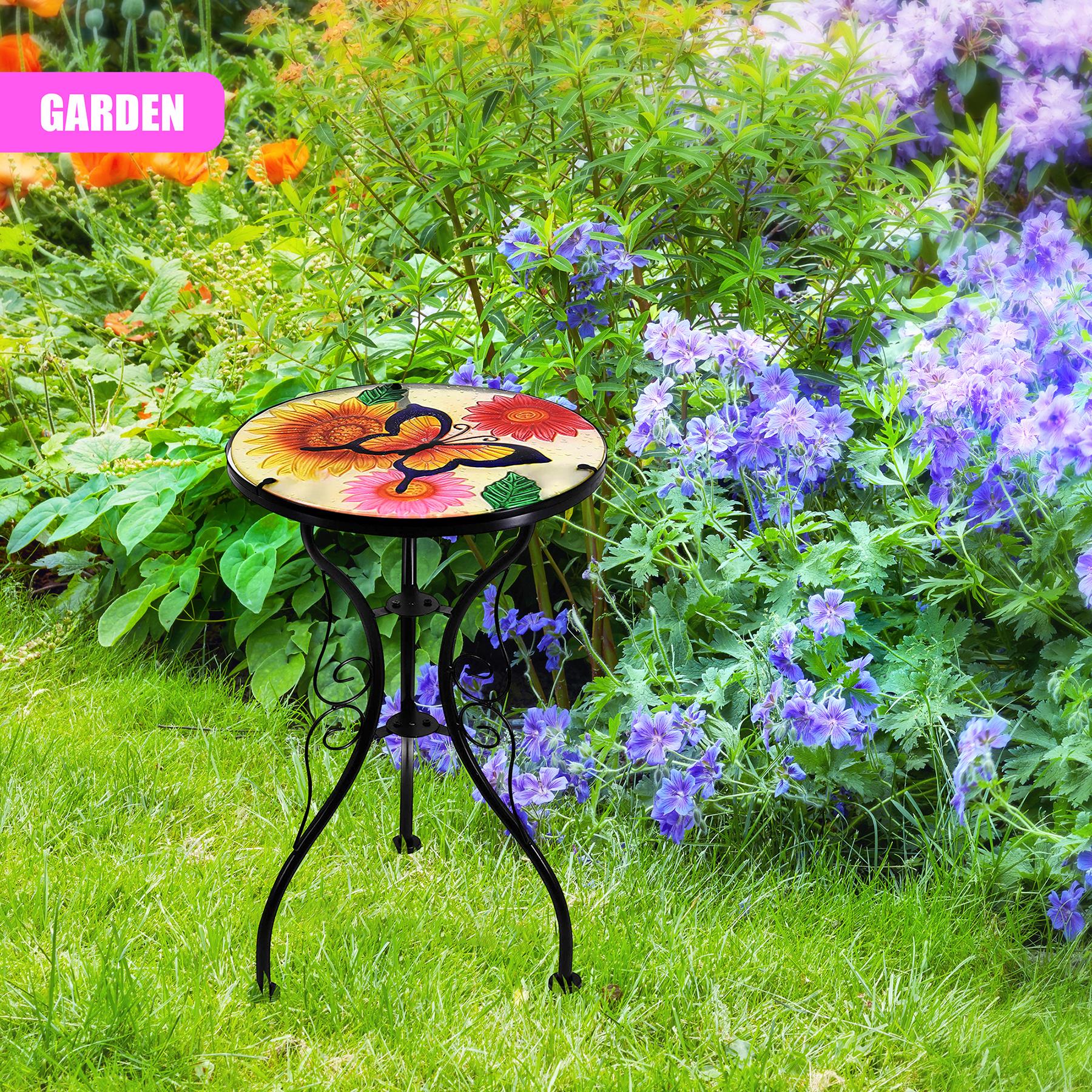 Iron/Glass Round Side Coffee Patio Table Mosaic Design Garden Flower Plant Stand - Picture 22 of 76